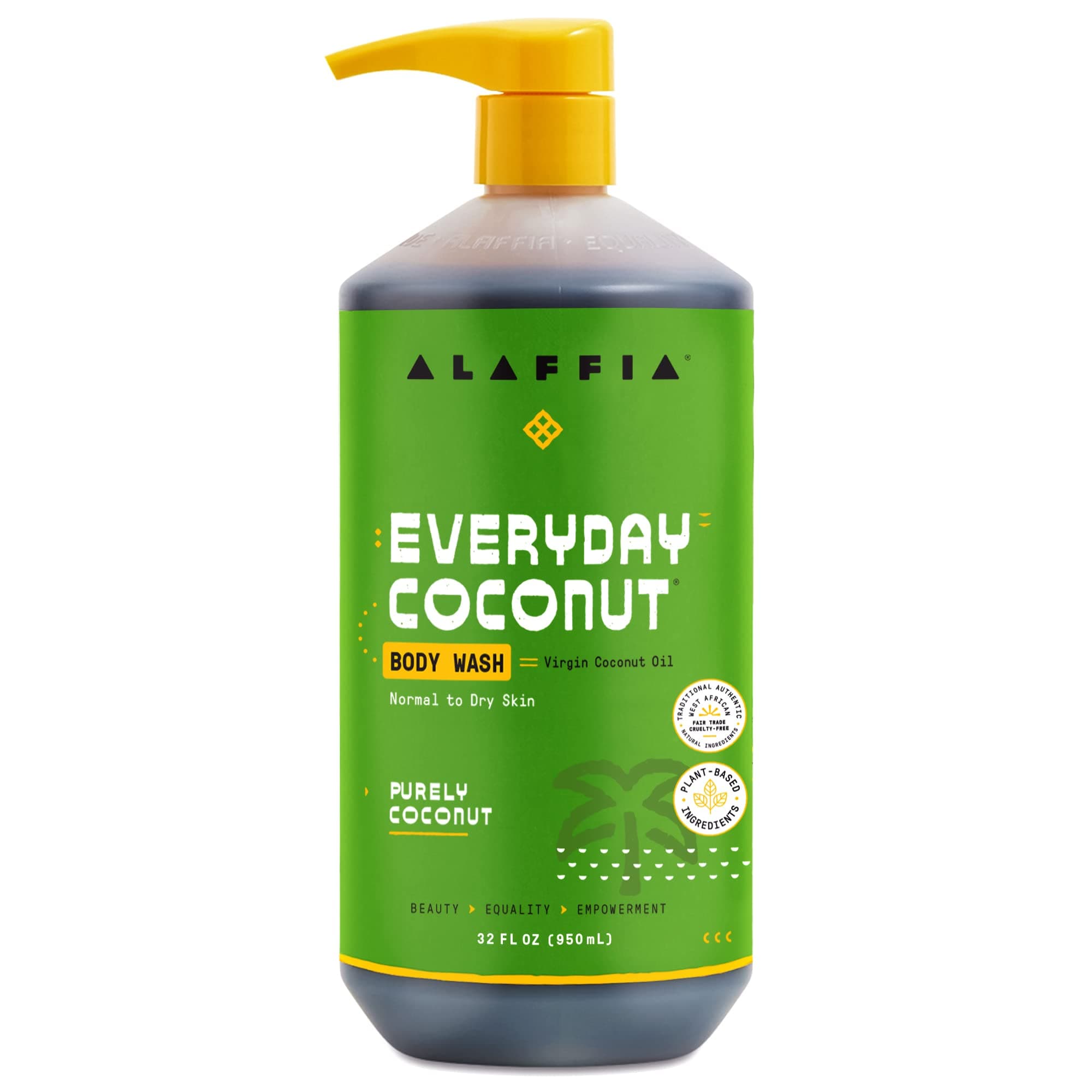 Alaffia Body Wash, EveryDay Coconut – Purely Coconut Gentle Skin Cleanser for Normal to Dry Skin, 32 Oz