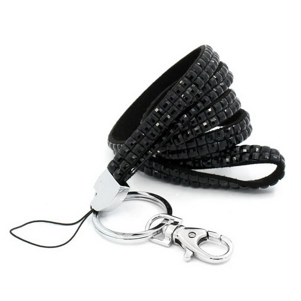 New Bling, Rhinestone, Crystal, Custom Lanyard & Id Badge w/ Key Holder (Black BAGUETTE)