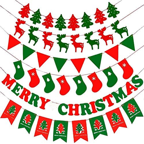 Tititina Merry Christmas Burlap Banner Flags for Christmas Party Decoration, family gathering(6Pcs)