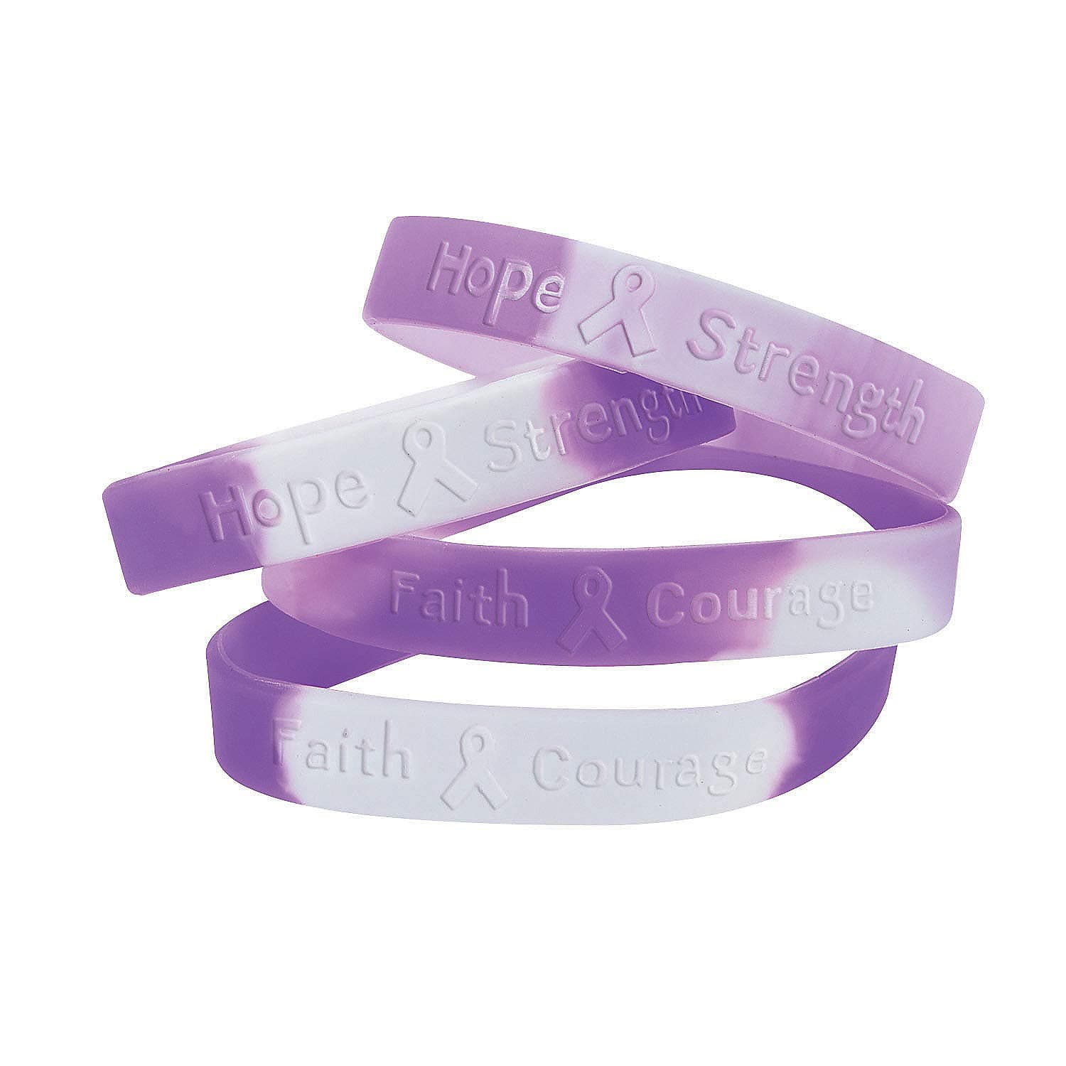 Fun Express 12 Purple Ribbon Camouflage Silicone Bracelets - Support Pancreatic Cancer, Alzheimer's, Lupus, Animal Abuse, Crohn's Disease