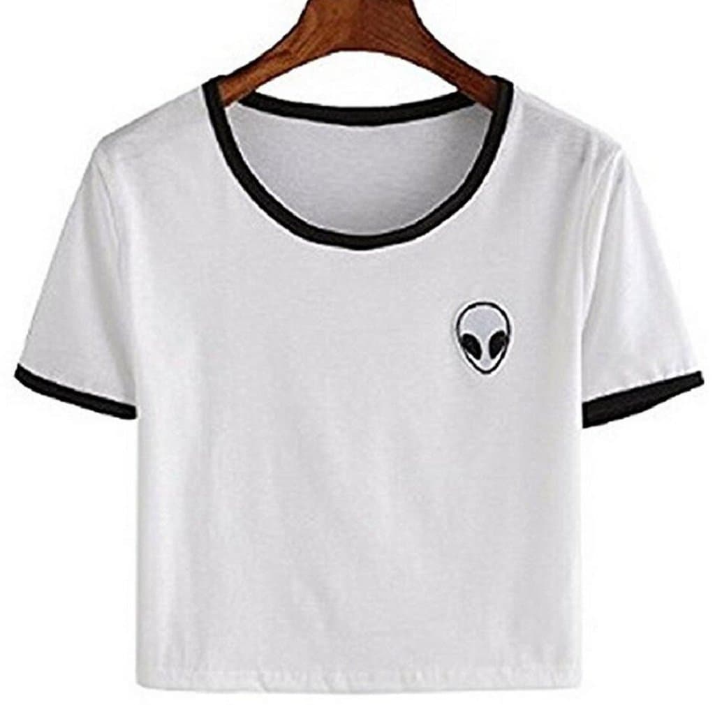 UR Ladies Teen Girls Short Sleeve Funny Cute Alien Crop Top T-Shirt