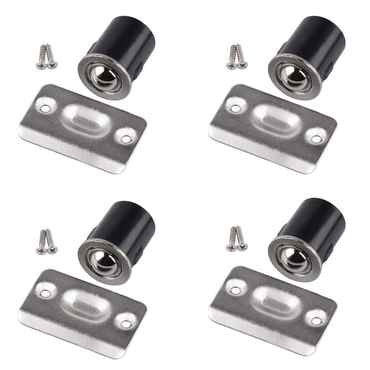 Drive in Ball Catch with Strike Plate for Closet Doors, Satin Nickel, 13/16 Inch x 1-1/8 Inchs,Die-cast, Adjustable Tension Ball ,Pack of 4