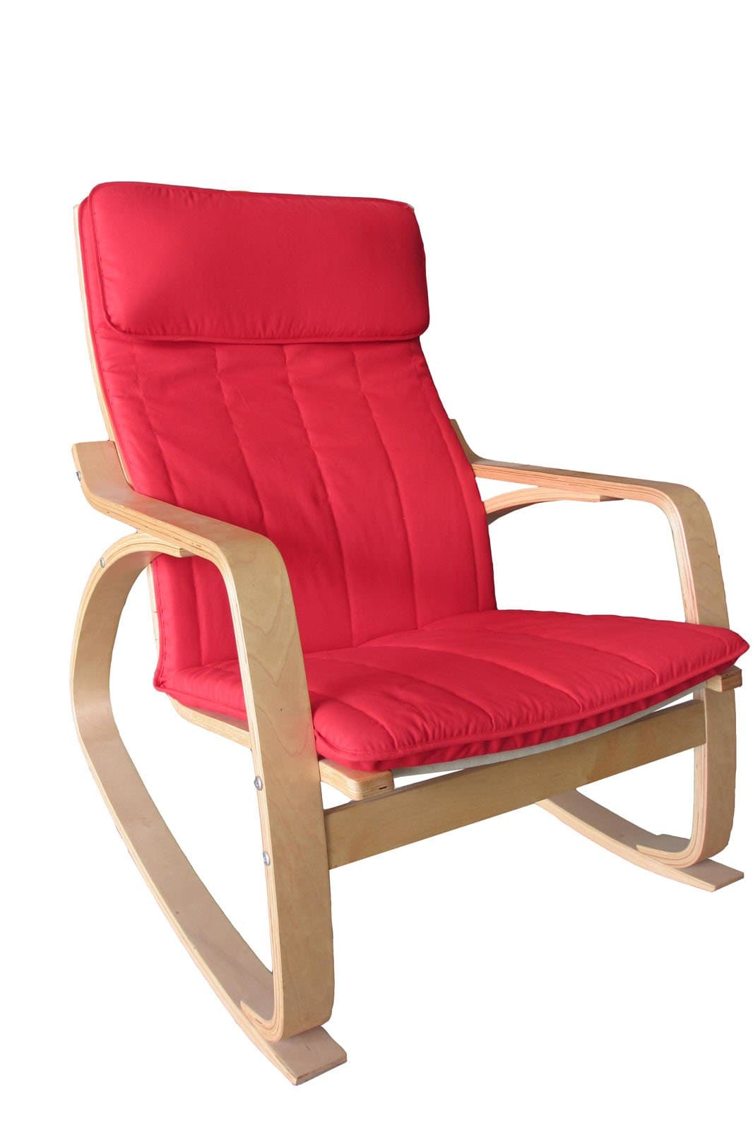 Rocking Chair Bentwood with Cushion, Natural Frame and Red Cover
