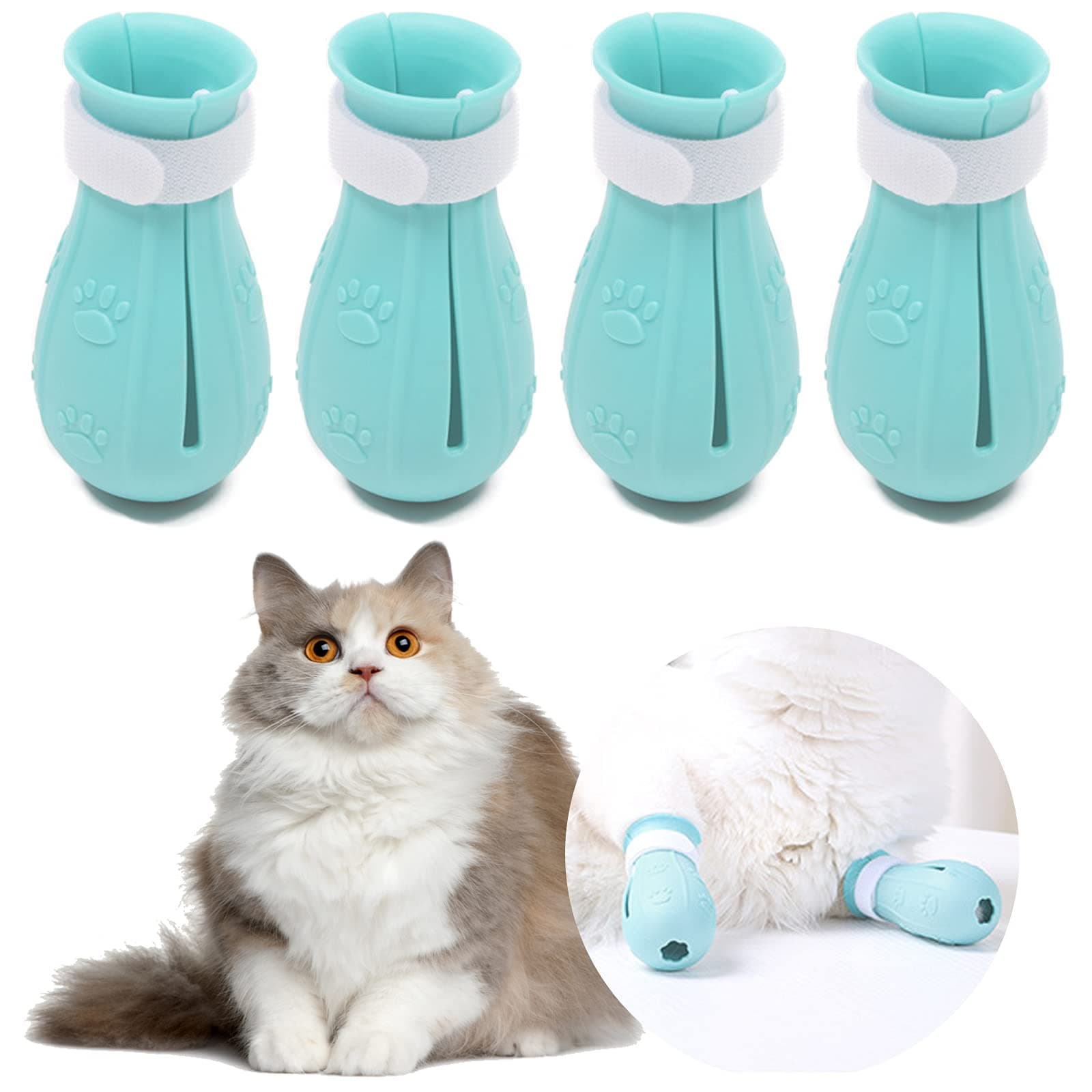 OANM studio 4Pcs Cat Boots for Cats Only Paw Covers Protectors Claws Shoes Paws Wound Boot Silicon Anti Scratch Cat Mittens for Bathing, Nail Clipping, Ears Cleaning, Treatment