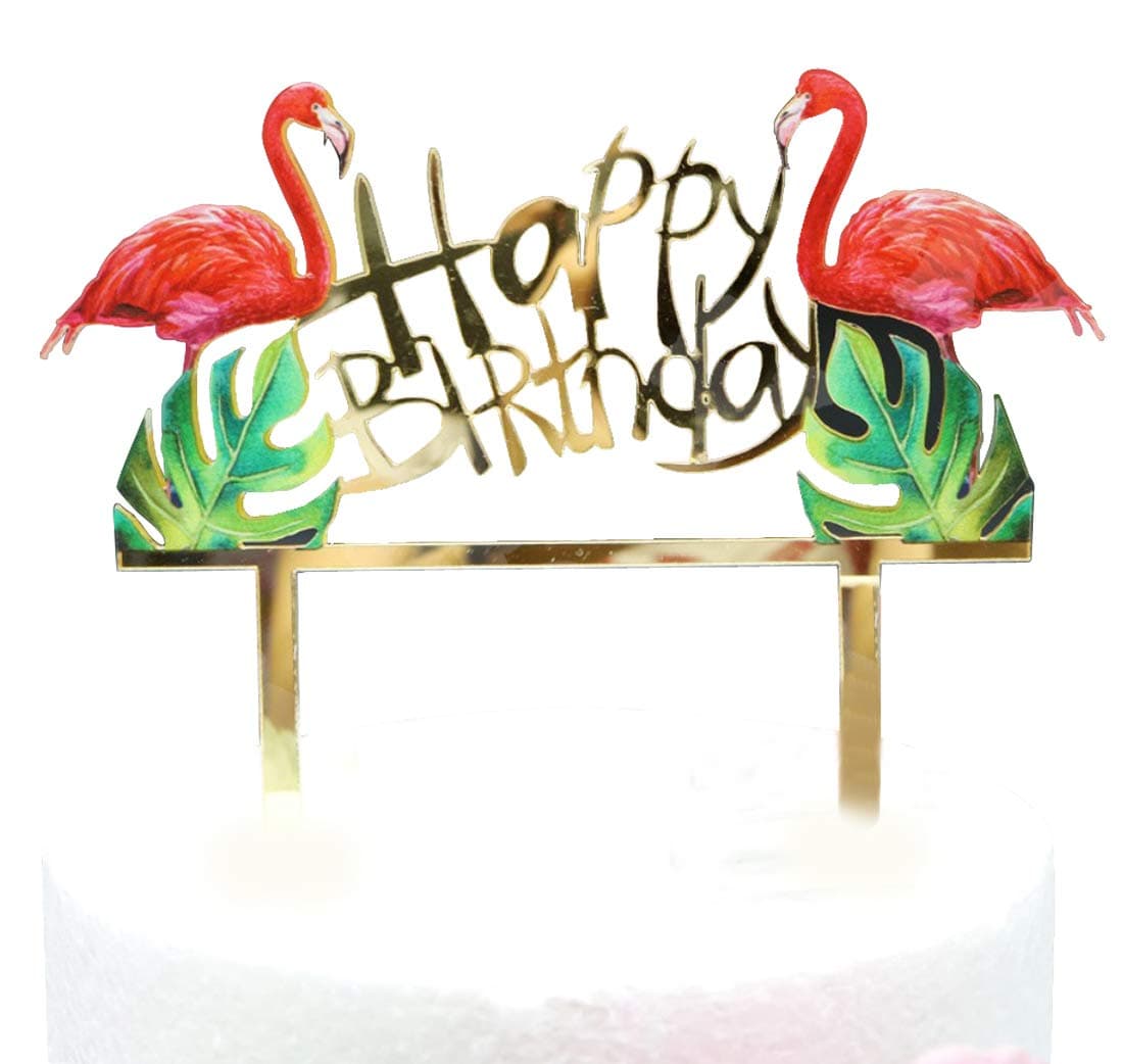 SONSMER Flamingos Happy Birthday Cake Topper, Acrylic Flamingos Birthday Twinkle DIY Glitter First Birthday Cupcake Topper Cake Smash Candle Alternative Party