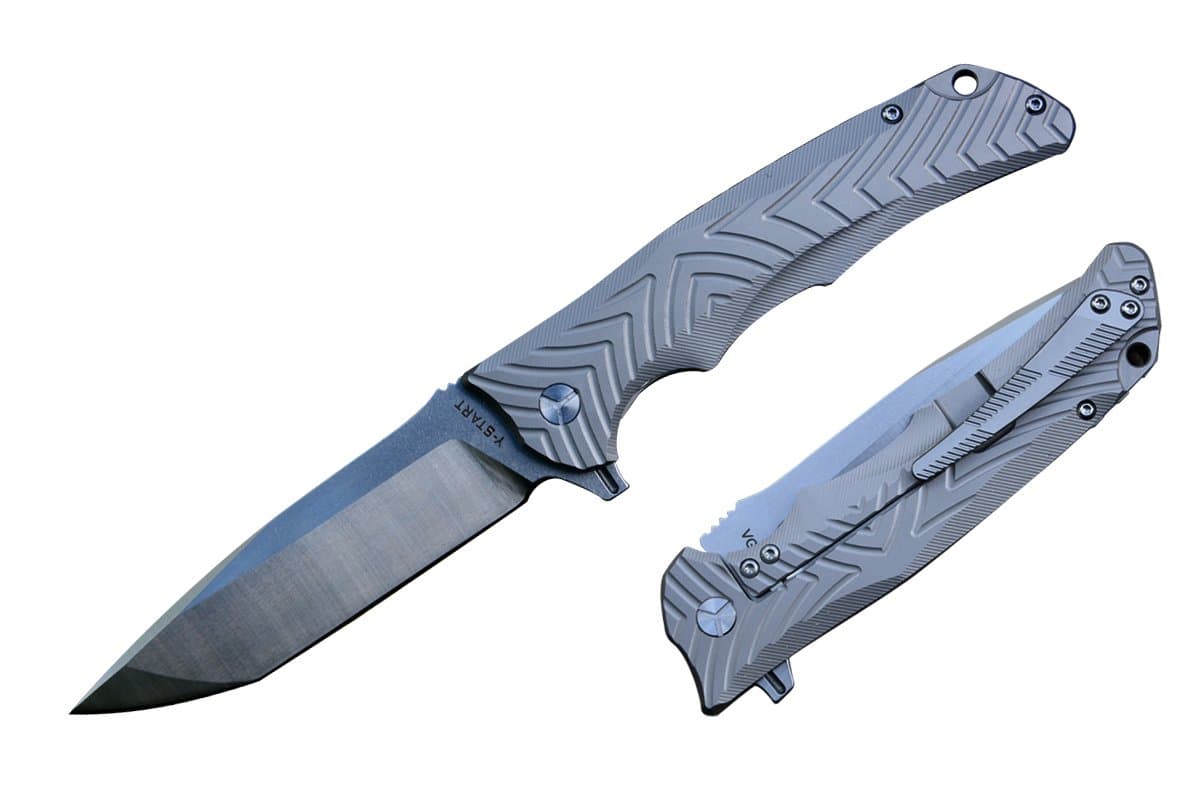 Survival Folding Knife VG-10 Blade Hunting Knife Grey Titanium Handle Outdoor Tools LK5012 Model