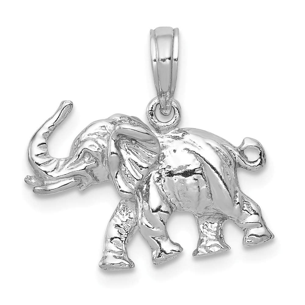 14k White Gold 3-D Elephant Profile w/Tusk Pendant, 14 kt White Gold