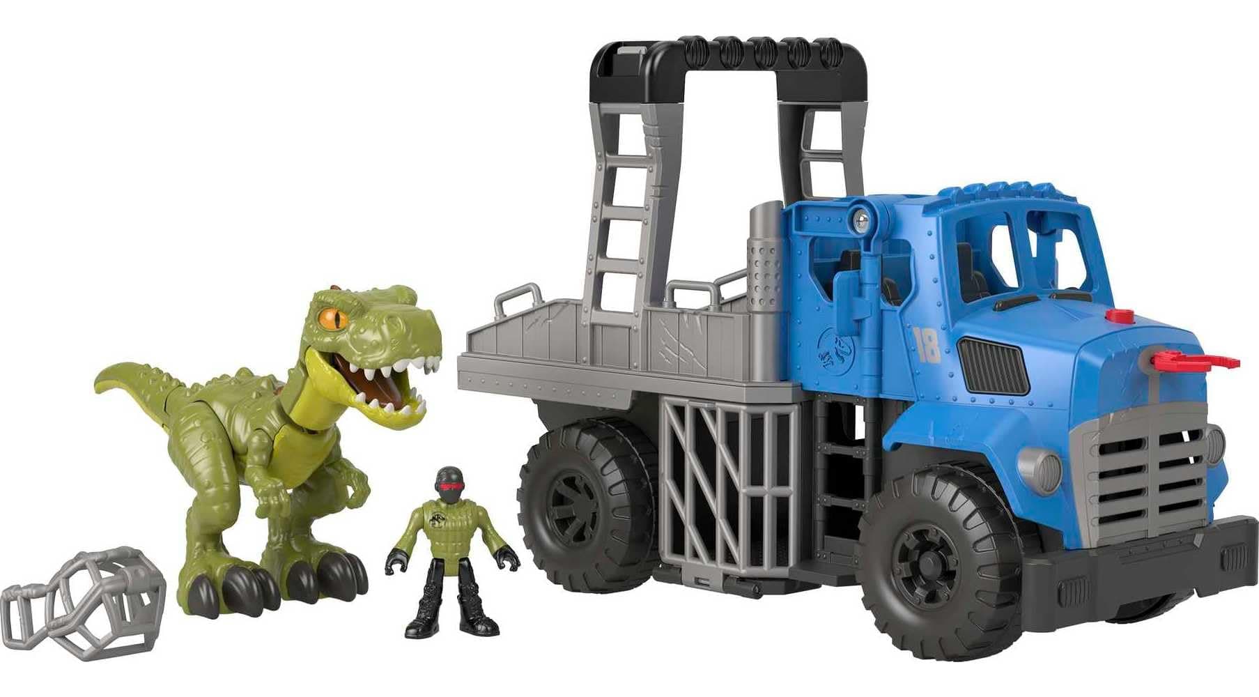 Fisher-Price Jurassic World Dominion Break Out Dino Hauler Vehicle with T. rex Dinosaur 5-Piece Playset for Ages 3+ Years, GVV50