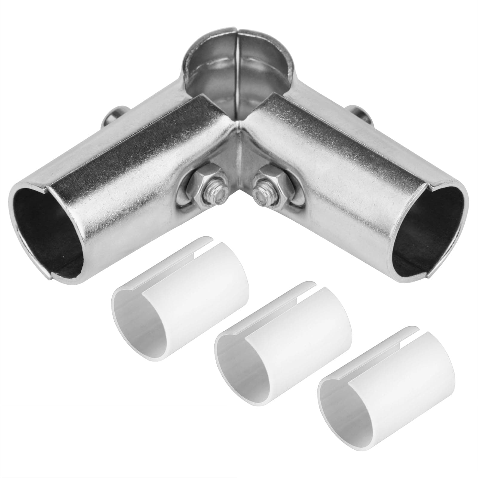 10 Sets 90 Degree 3-Way Pipe Connector Clamp Fits OD 1.000" Round Tube and 3/4" EMT with PE Adapter Shims, Stainless Steel