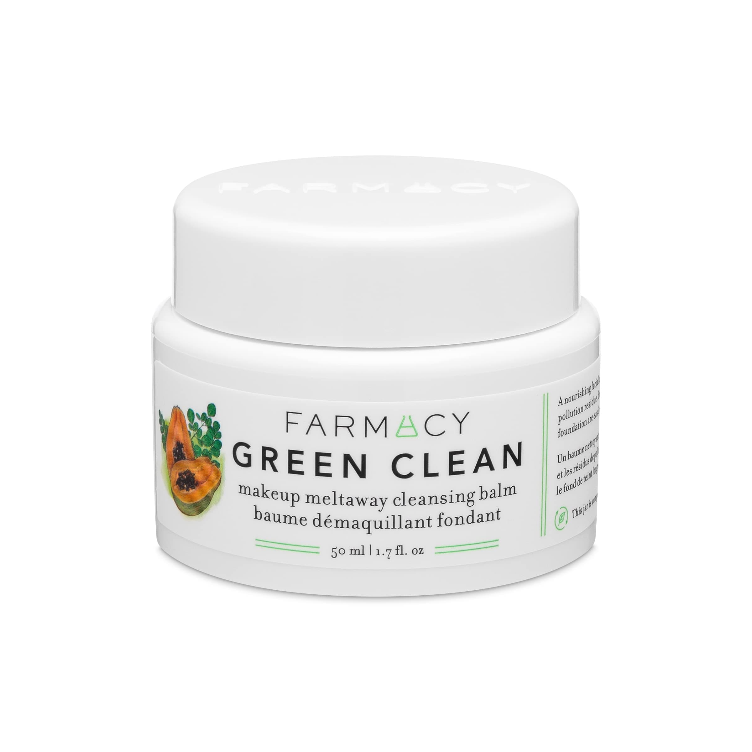 Makeup Remover Cleansing Balm - Green Clean Waterproof Makeup Remover Balm + Oil Cleanser for Face - Gently Melts Make Up + SPF - Hydrates + Softens Skin with Super Greens + Papaya (50ml)