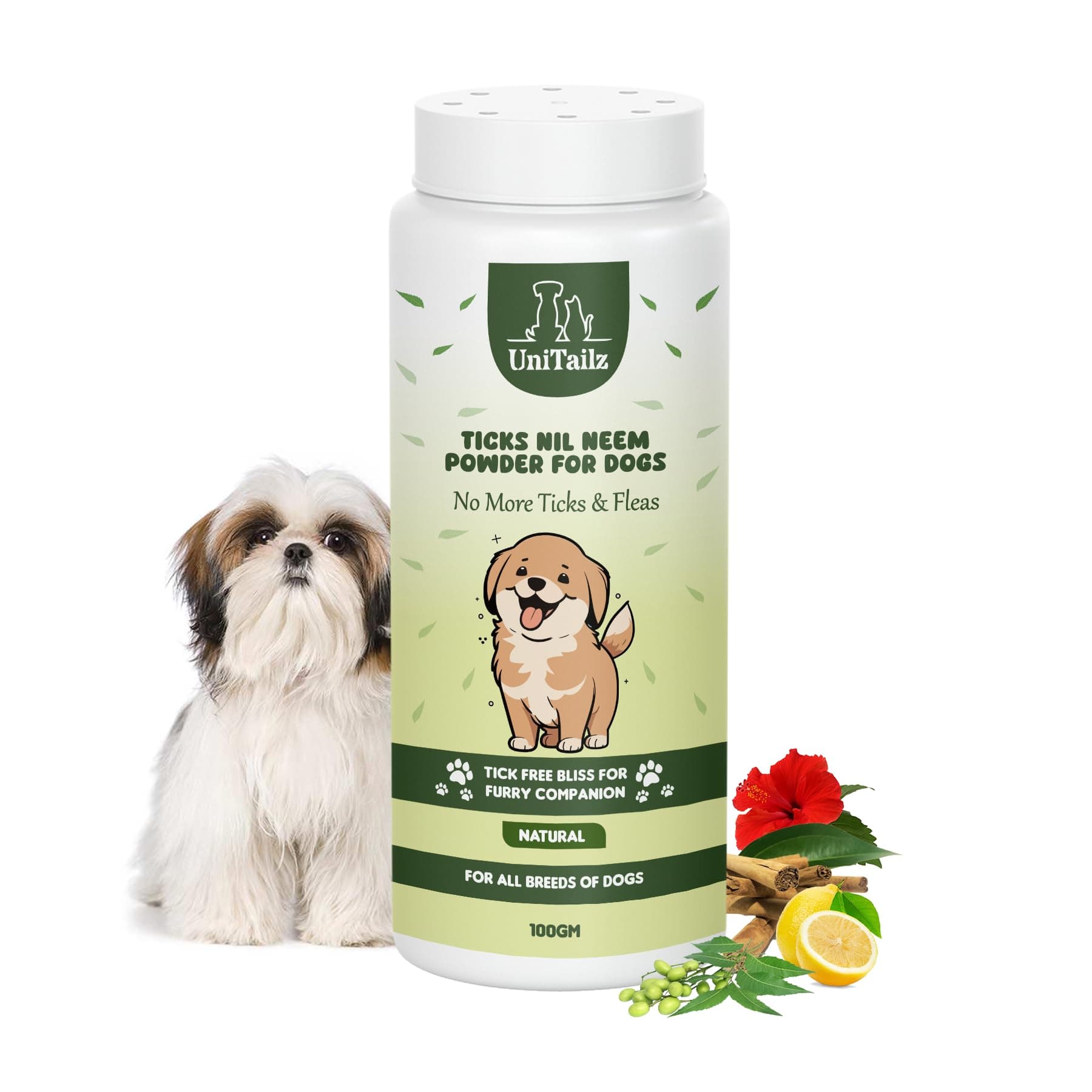 Flea & Ticks Neem Dog Powder for Shih Tzu_Dog & Puppy | Help in Anti-Itching, Lice, Tick & Flea Control Dogs Powder for All Puppy Breed -100gm