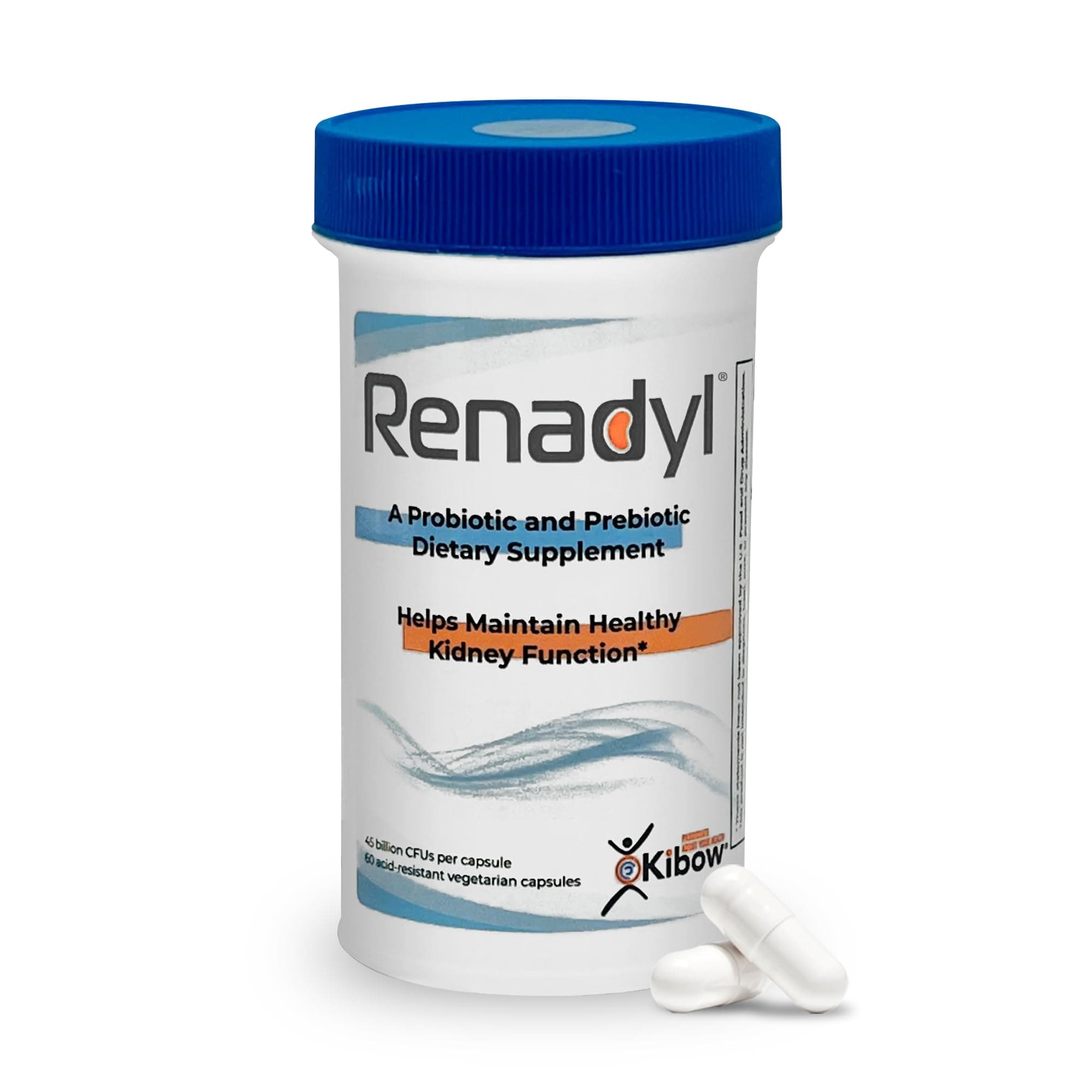 Renadyl Kidney Probiotic Supplement | Urea, Creatinine, & Uric Acid Support | 45 Billion CFUs | Clinically Tested, Non-GMO, & Made in USA, 60 Capsules (1 Bottle, 1 Month Supply)