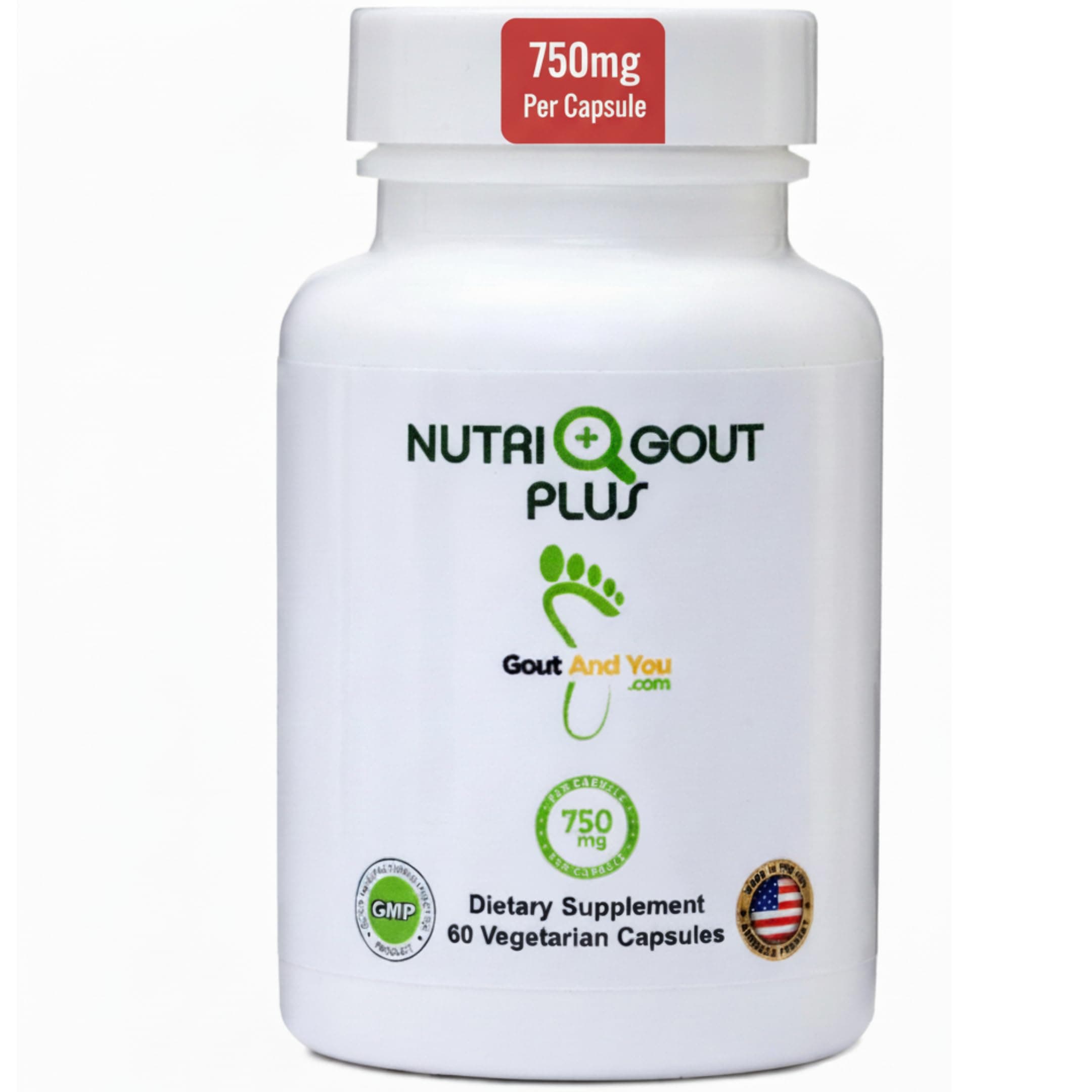 NutriGout Plus - Uric Acid Support Premium Formula - 60 Vegetarian Capsules - 750 mg per Capsule