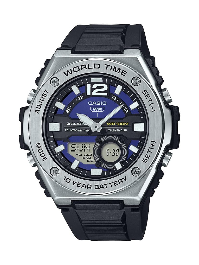 MWQ100 Series | Men’s Digital Watch | 100M WR | Stainless Steel | World Time | Countdown Timer | Auto Calendar | Telememo | Multi Alarms | 100 SEC Chronograph | 10 Year Battery