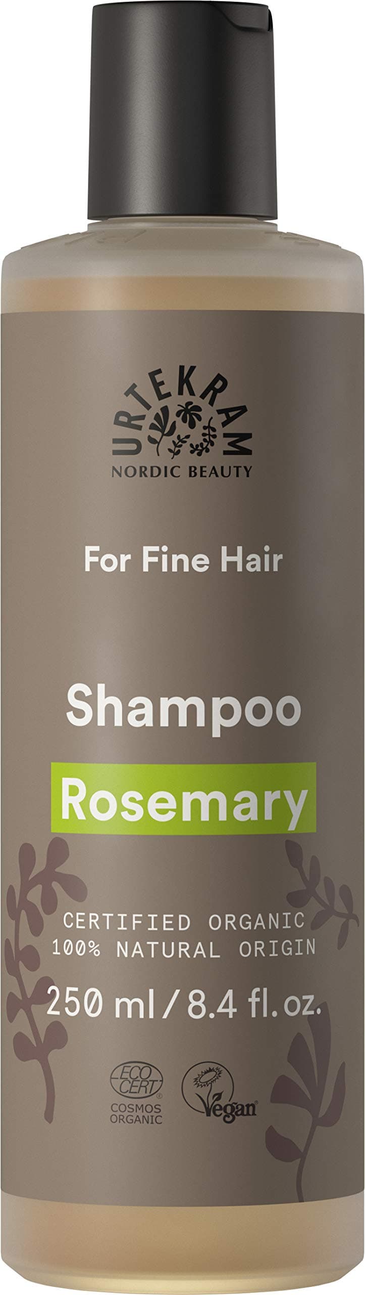 Urtekram Rosemary Shampoo for Fine Hair, 250 ml | 100% Organic | Enriched with Aloe Vera & Glycerin for Strength, Shine and Nourishment
