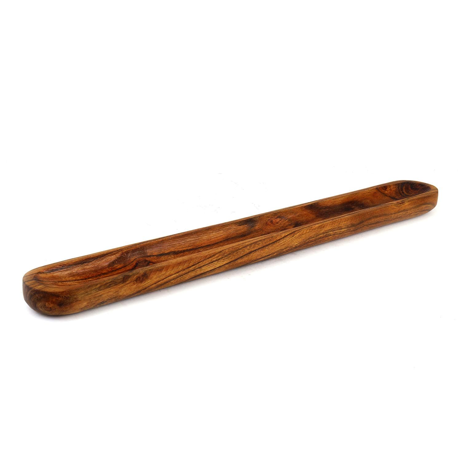 Kaizen Casa Hand-Carved Acacia Wood Long Olive Tray Canoe Style Perfect for D...