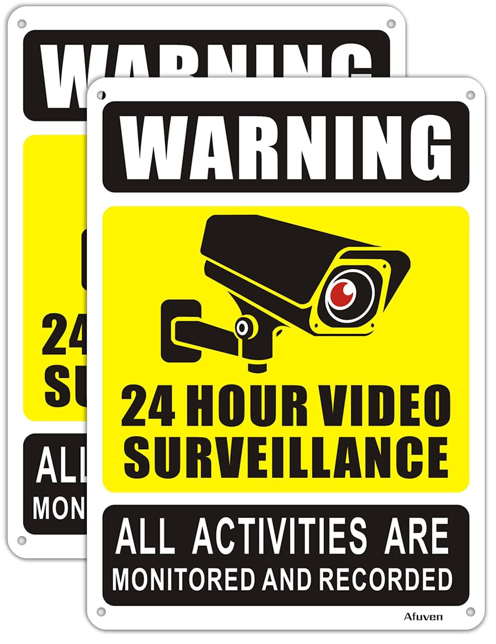 2 Pack Surveillance Warning Safety Sign CCTV Security Camera Signs Hanging Signage Reflective Aluminum 24 Hour Video Surveillance All Activities Are Monitored And Recorded Sign Outdoor 10" x 7"