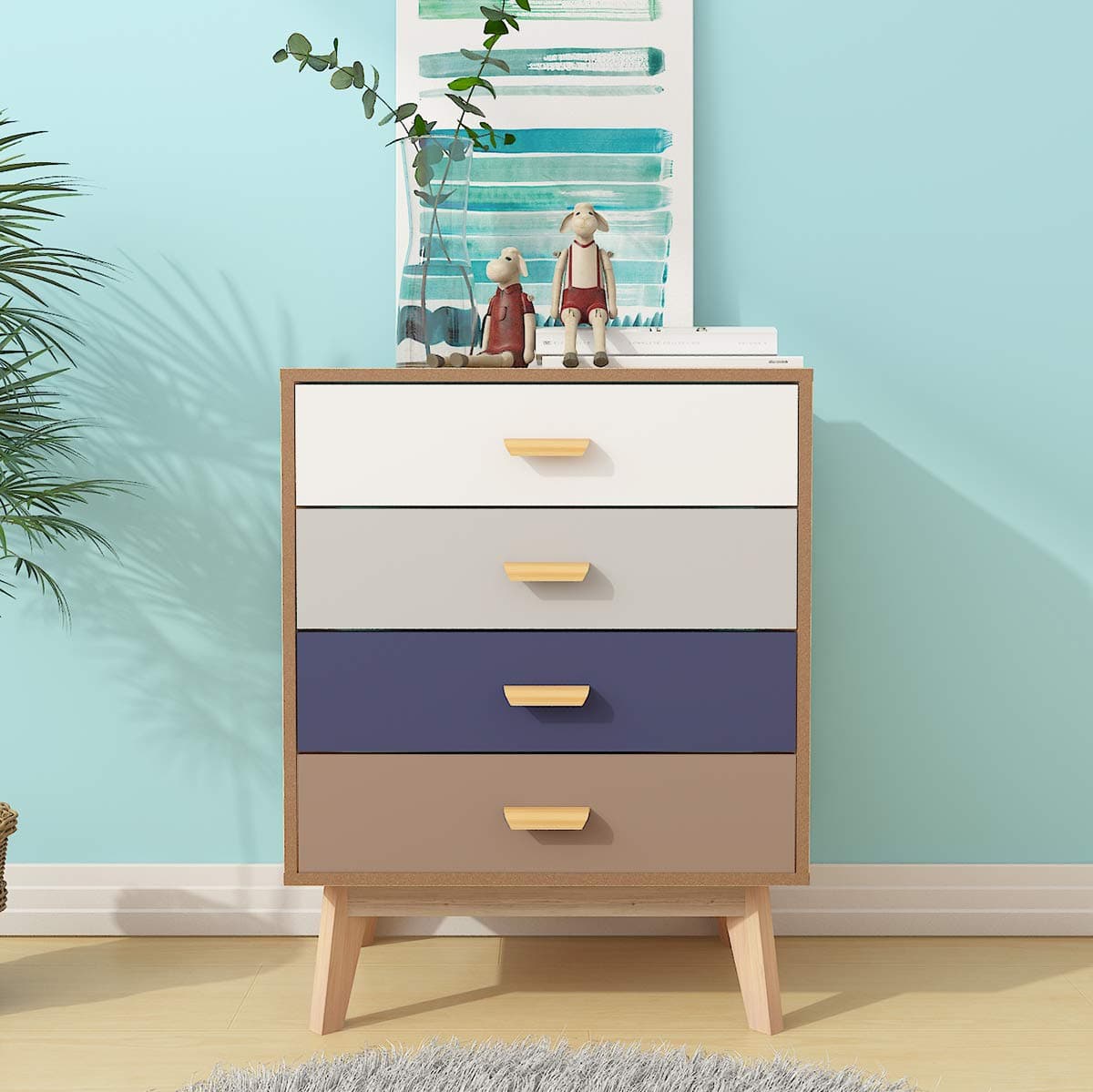 LEPAK Multi Wood Storage Cabinet with Drawers Bedroom Chest of Drawers Organizer Unit Living Room Bedroom Furniture(Natural,Chest of 4 Drawers)