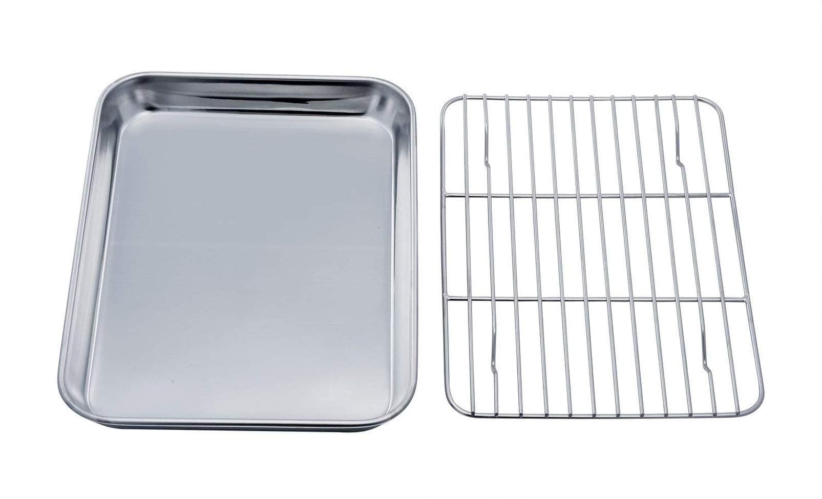Teamfar Toaster Oven Tray And Rack Set, Stainless Steel Pan Broiler Pan, Compact 7€„¢Â€„¢X9€„¢Â€„¢X1€„¢Â€„¢, Non Toxic & Healthy, Easy Clean Dishwasher Safe