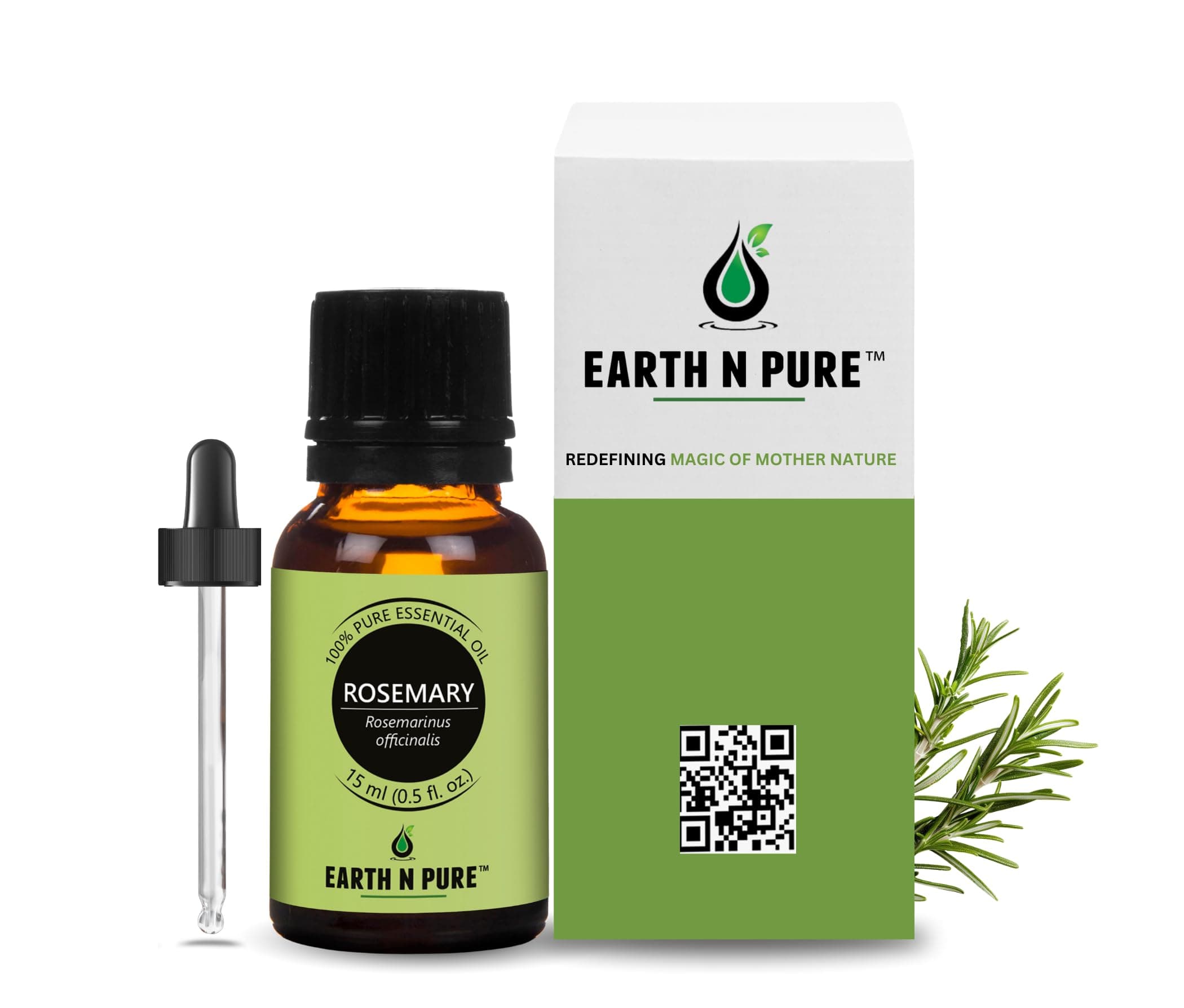Earth N Pure Rosemary Essential Oil for Hair Growth & Scalp Care – 100% Pure Natural Rosemary Oil for Skin & Aromatherapy – Steam Distilled – 15ml