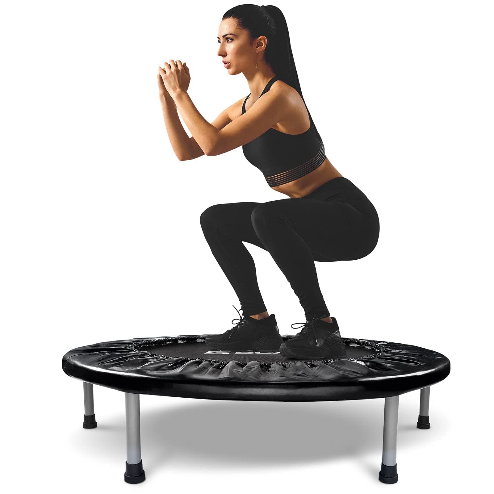 BCAN 38" Foldable Mini Trampoline Fitness Trampoline with Safety Pad,Rebounder Exercise Trampoline for Adults Indoor/Garden Workout,Max Load 300lbs, Black