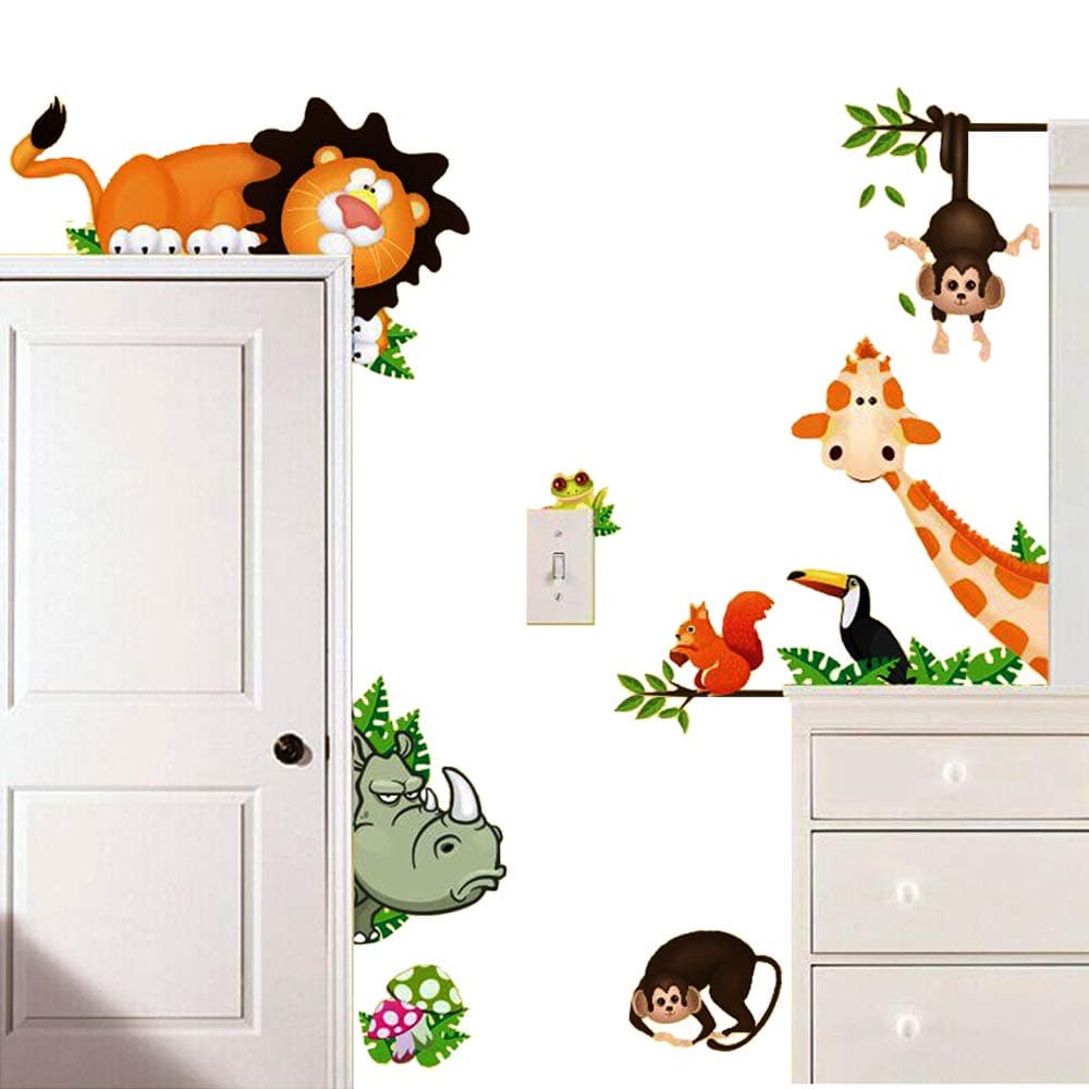 MLMLovely Giraffe Monkey Rhinoceros Lion Zoo Zoological Ggarden Art Wall Stickers Decal for Nursery Home Decor Children Courtyard Baby Room