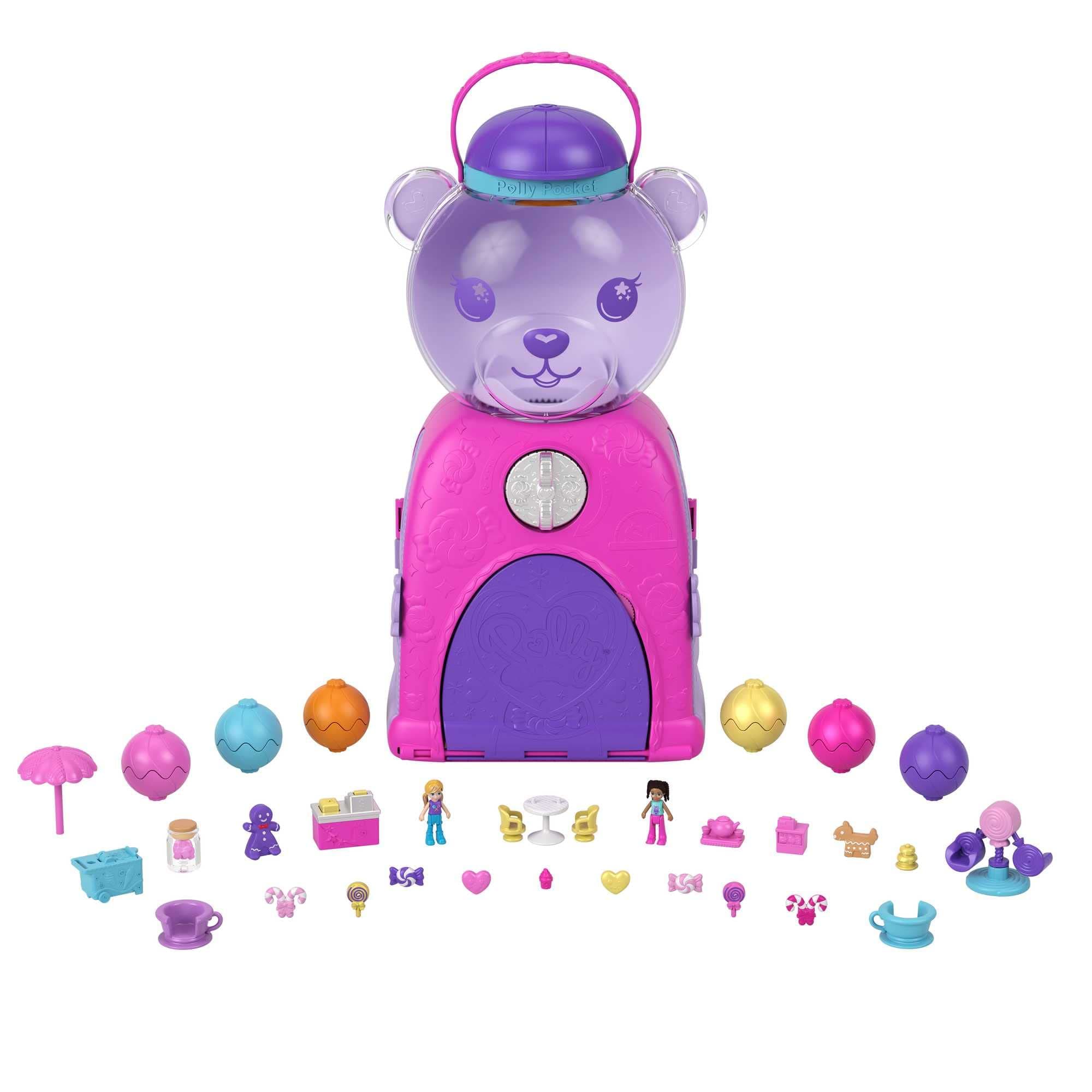 HJN90 Bear Bubblegum Machine Playset with Refill Function, Includes 2 Micro Dolls, Chewing Gum and Accessories, Toy for Children from 4 Years