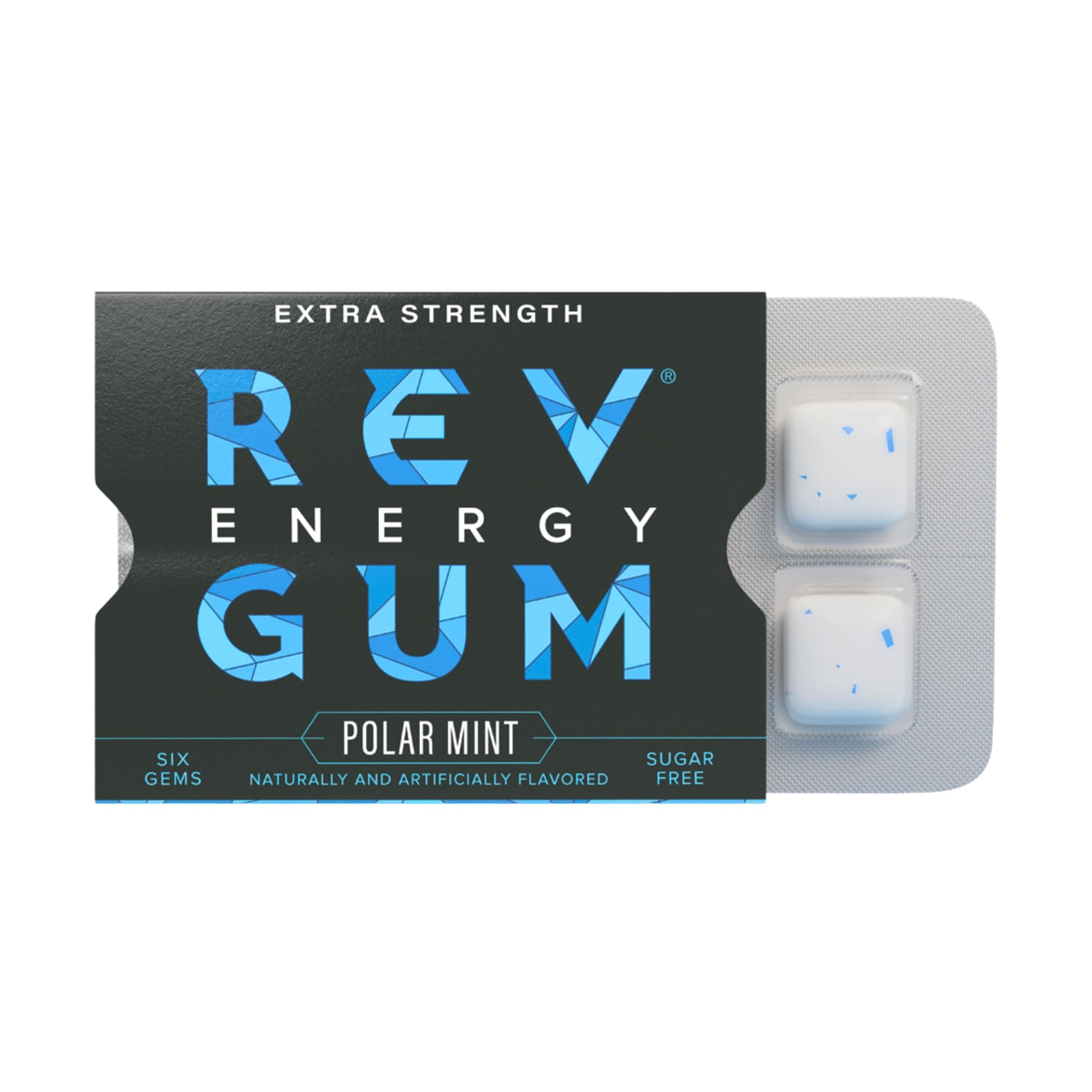 Rev Gum Caffeine Energy Gum | Extra Strength 100mg of Caffeine per Gem | Polar Mint Sugar Free Caffeine Gum - Low Calorie Chews to Help You Stay Alert, Awake and Focused - Mint Chewing Gum - 12 Packs