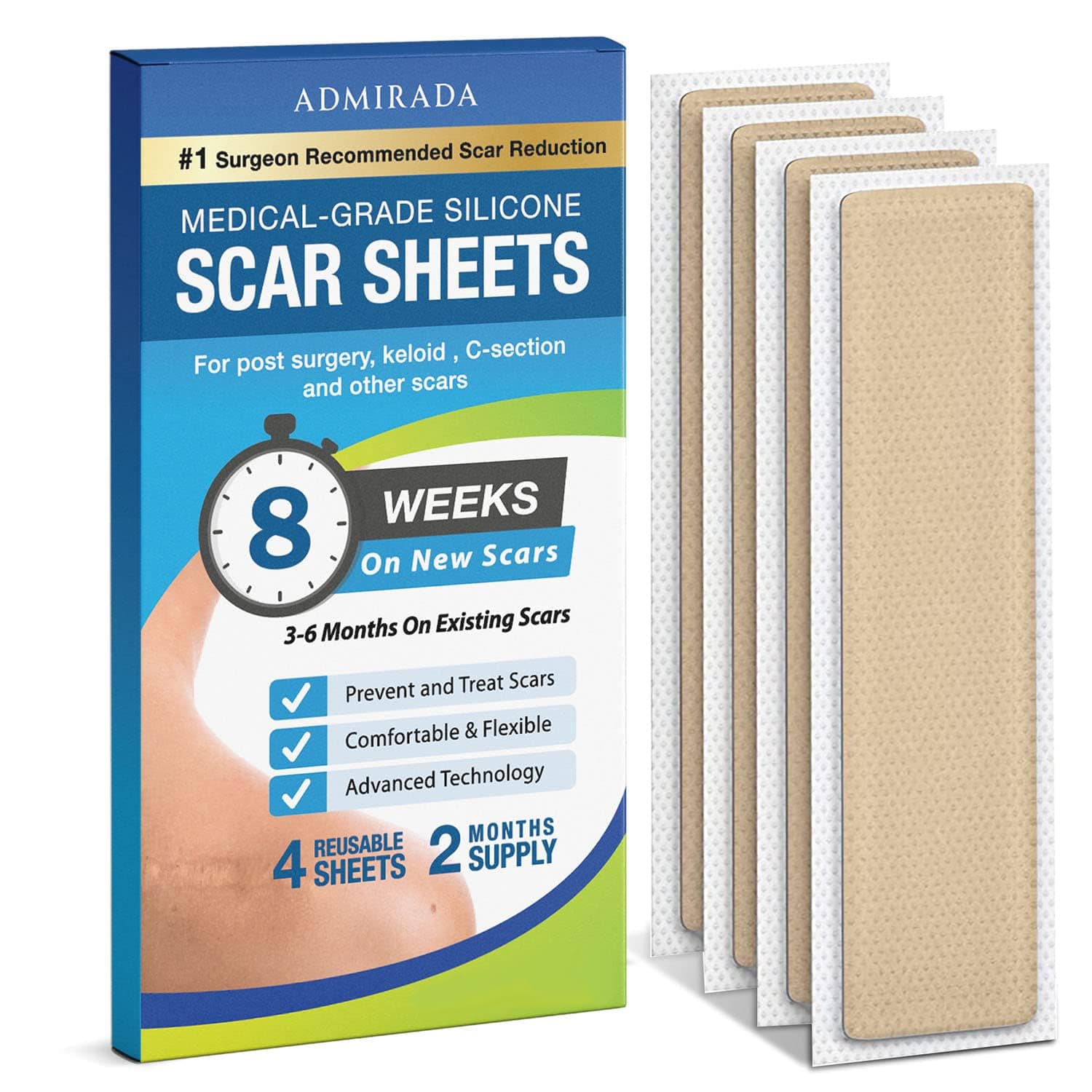 Silicone Sheets for Surgical Scars Removal: Reusable Scar Treatment Tape for Keloid, C-Section, Tummy Tuck, and Surgery Scars