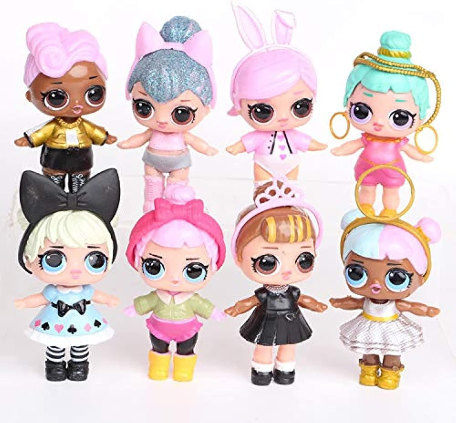 8-Piece Lol Sparkly Baby Highly Detailed Pvc Doll Set For Kids, Multicolour