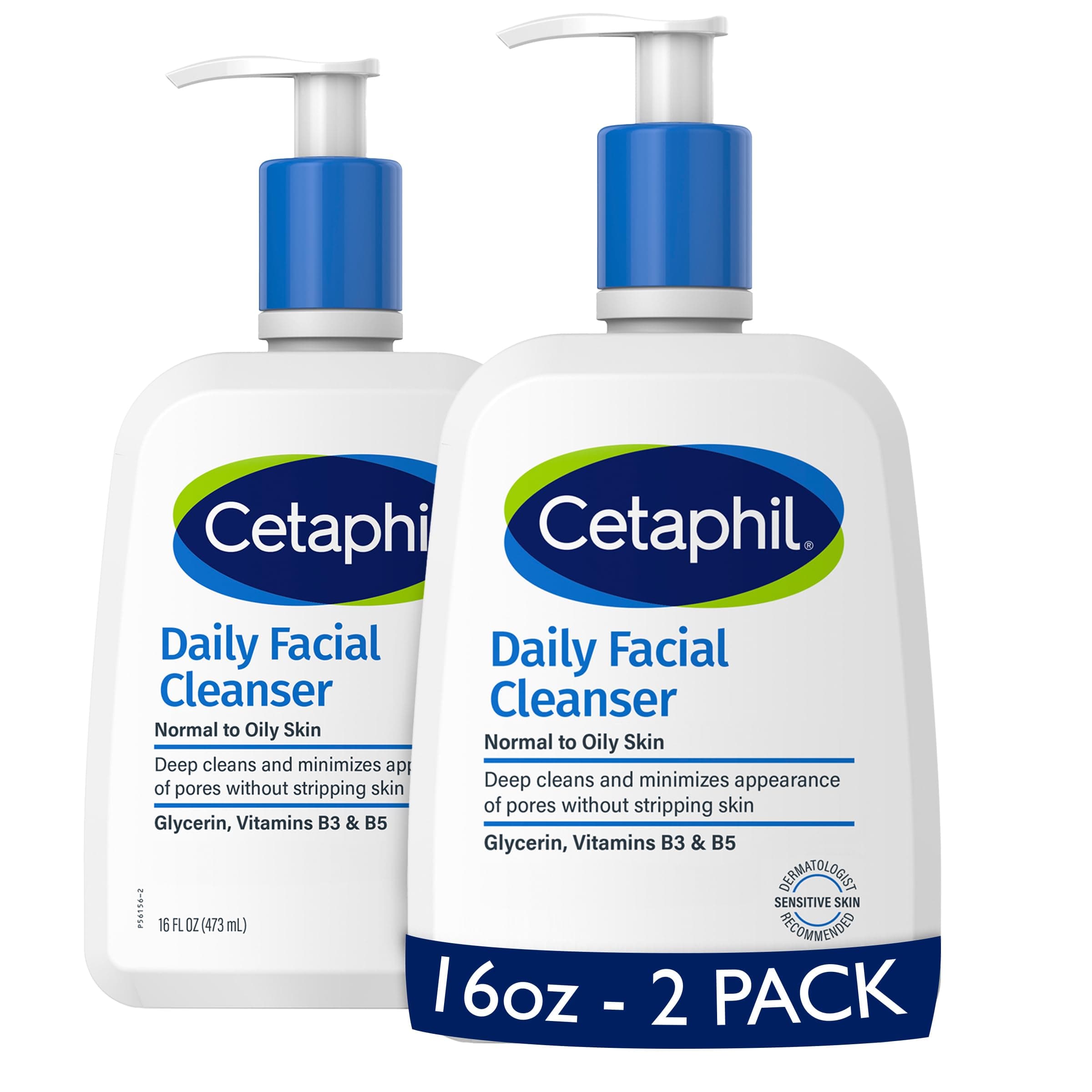 Face Wash by , Daily Facial Cleanser for Sensitive, Combination to Oily Skin, NEW 16 oz 2 Pack, Gentle Foaming, Soap Free, Hypoallergenic