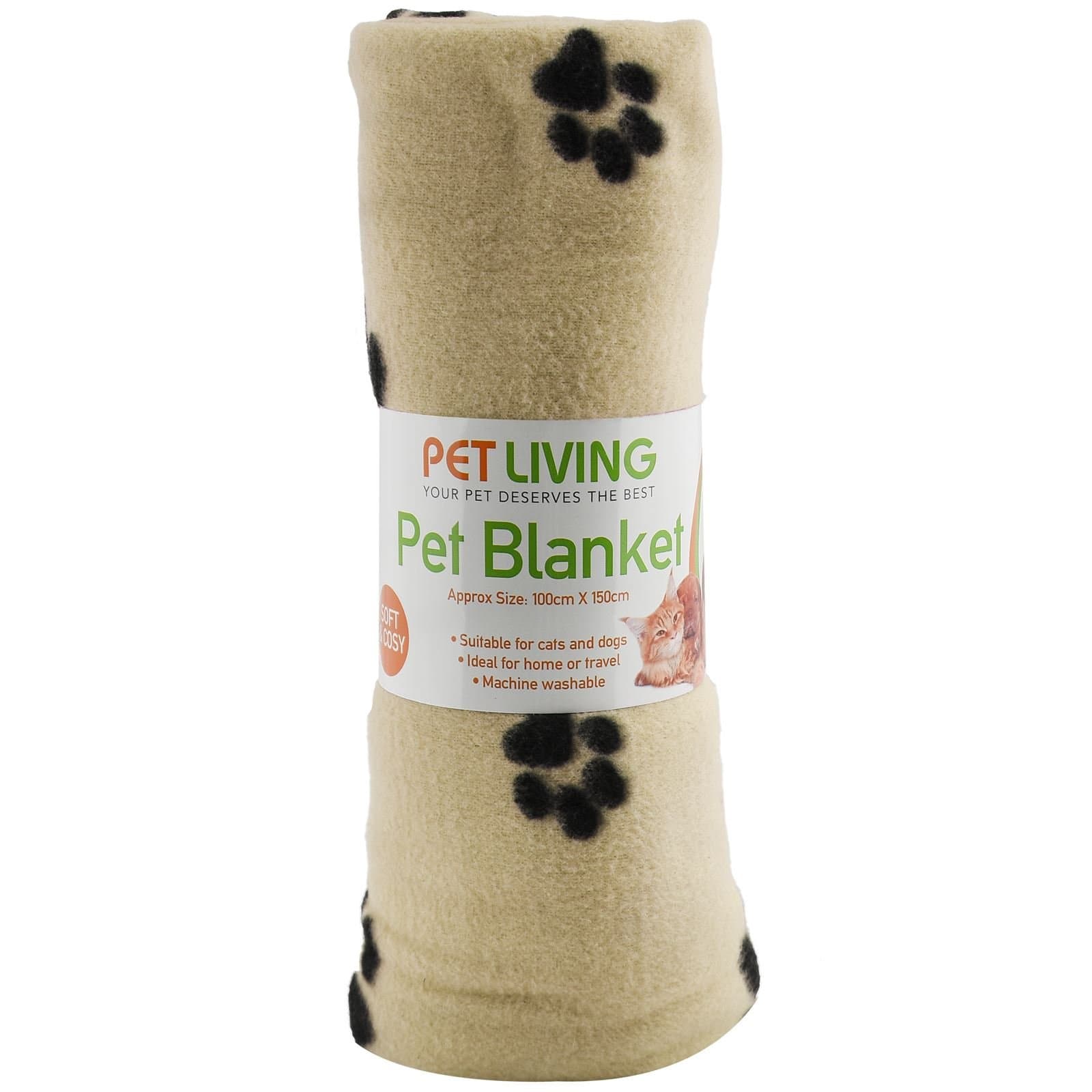New Pet Touch Soft Fleece Pet Blanket Dogs Puppy Cat Kittens Blankets Paws & Bones Print ((100 X 150) cm, Beige (Black Paws))