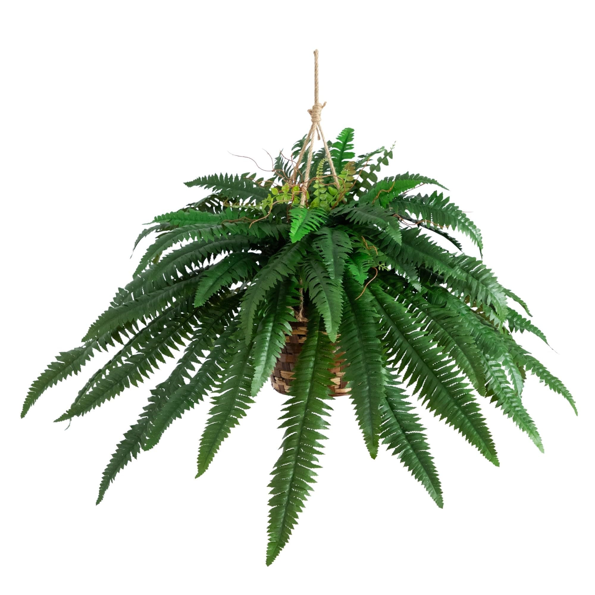 Nearly Natural 22in Artificial Boston Fern, Hanging Basket Faux Greenery for Indoor Home Porch Decor Green
