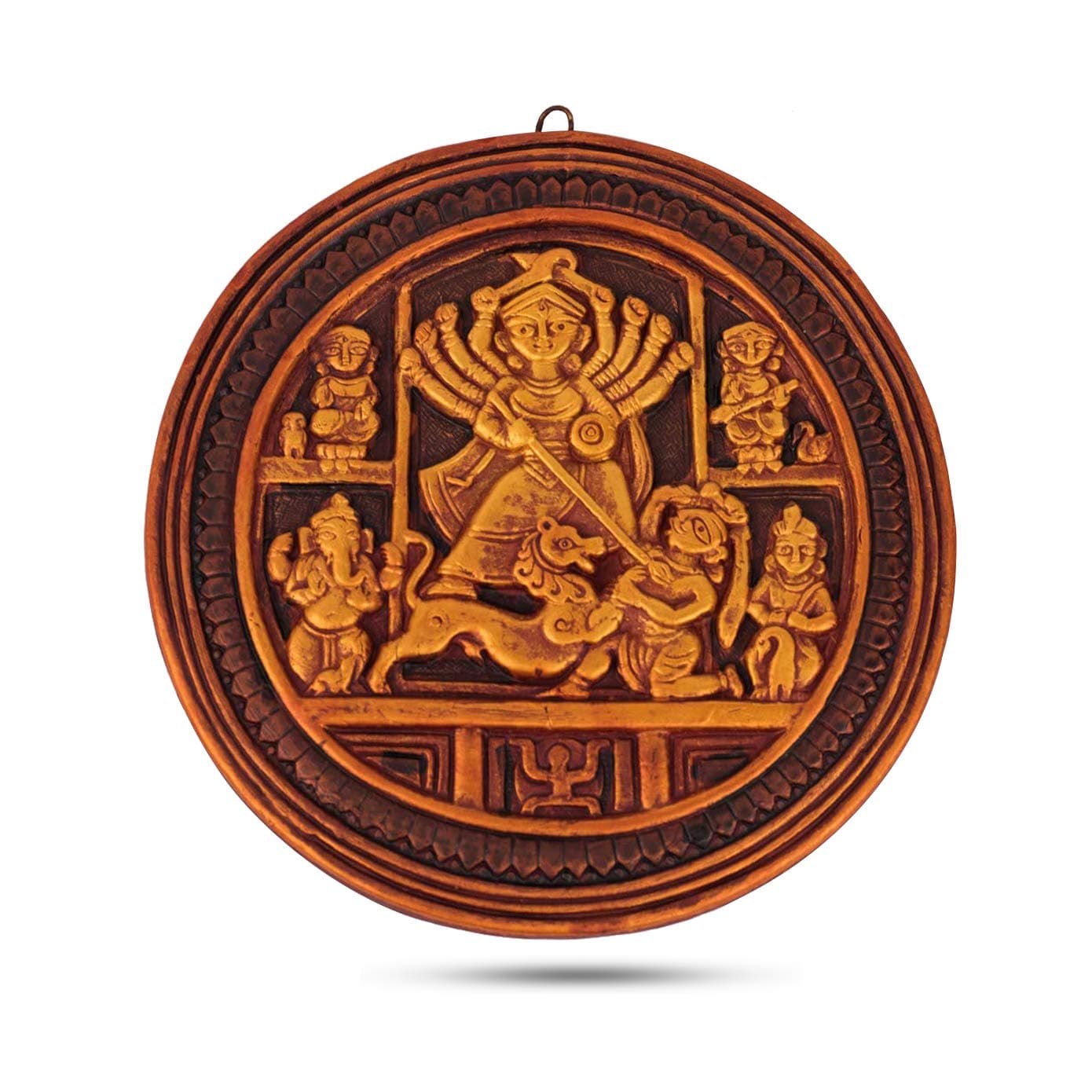 Rare Planet Durga Ma Round Terracotta Goddess Durga Devi Idol/Terracotta MATA Durga Murty Showpiece/Gift for Office & Home Decor