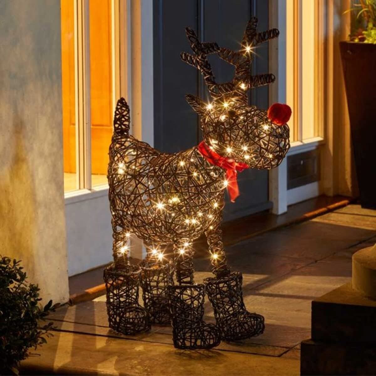 Marco Paul Christmas Sparkly Rudolph Decorative Light Up 80 Warm White LED Reindeer Indoor Outdoor Use Rustic Standing Festive Deer Indoor Christmas Decor Novelty Pre-Lit Reindeer Ornament