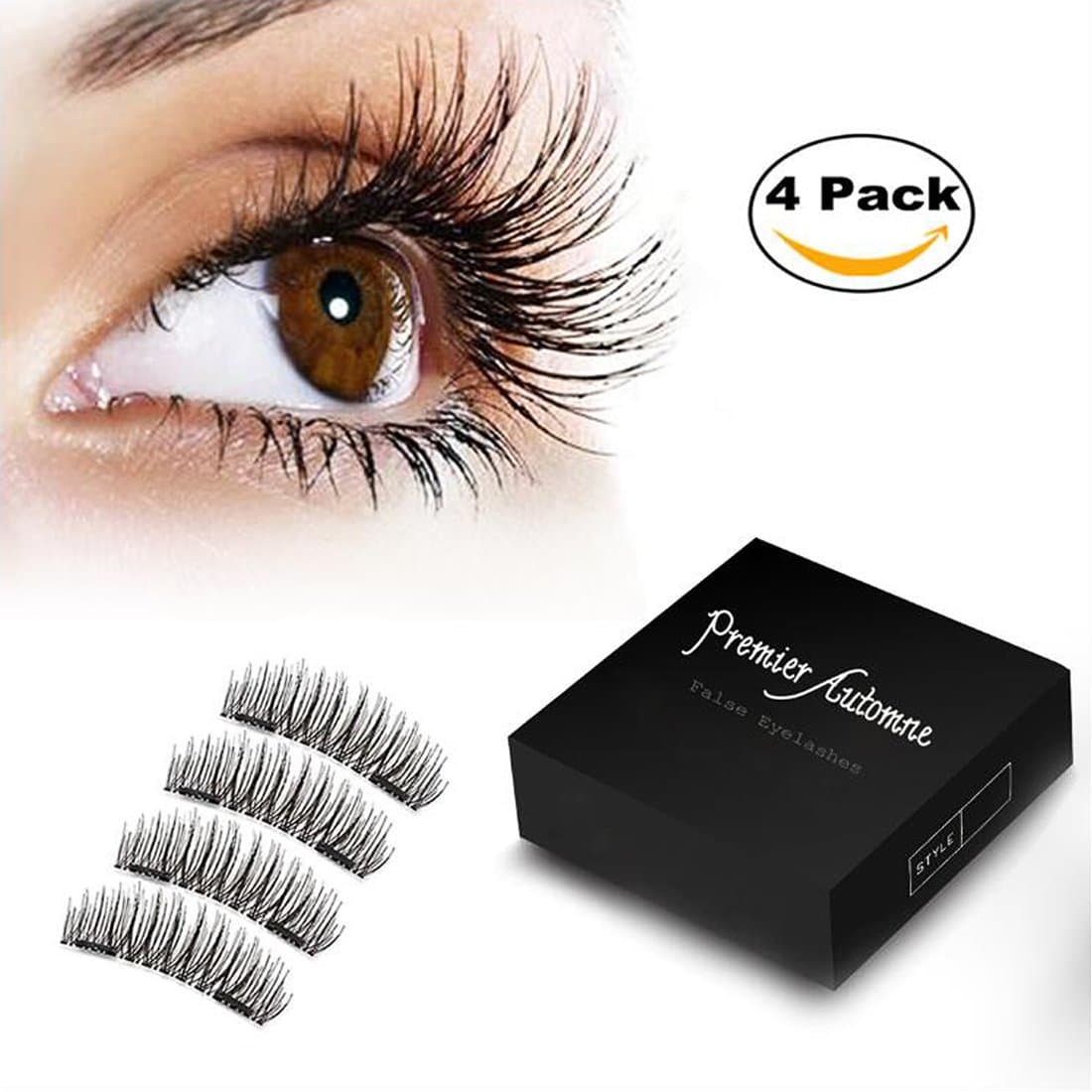 Magnetic Eyelashes 3D NO Glue 2 Reusable Premium Magnet Quality False Eyelashes Set for Natural Look Fake Lashes Extensions 1 Pair/4Pcs by Premier Automne
