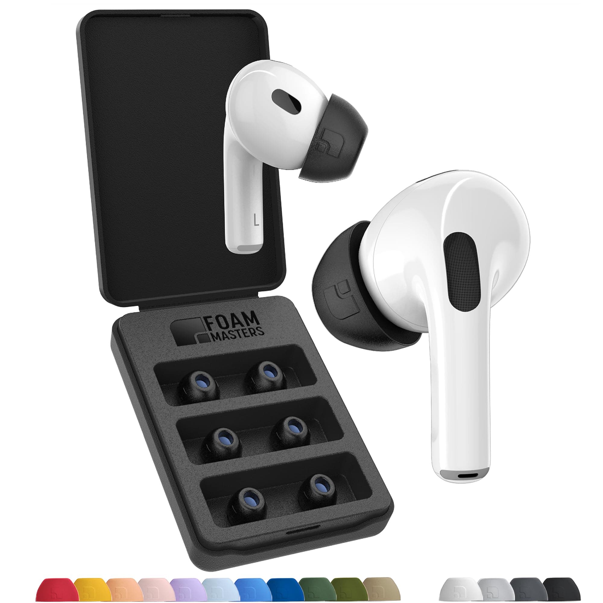 Foam Masters Ultra-Premium Memory Foam Ear Tips for AirPods Pro 1st & 2nd Gen | 3 Pairs | New Ver. | Secure Fit | Super Comfort | Better Noise Cancel | Replacement Buds (Large, Black)