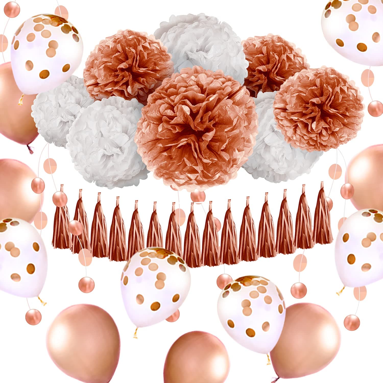 EPIQUEONE Tissue Paper Decorations Rose Gold Balloon Kit - 36-Piece, Rose Gold - Balloons, Pom Poms, Tassels & Garland - Birthday, Baby Shower & Wedding Decor