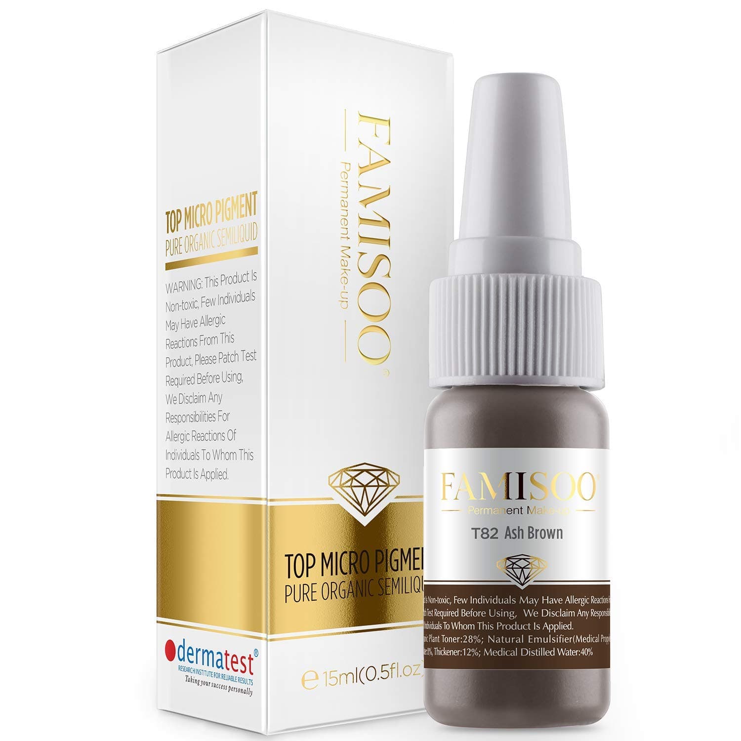 FAMISOO Permanent Makeup Pigment for Eyebrow Eyeliners Hairline Superior Microblading Pigment 15ml High Density Professional Makeup Cosmetic Tattooing Pigment - Ash Brwon