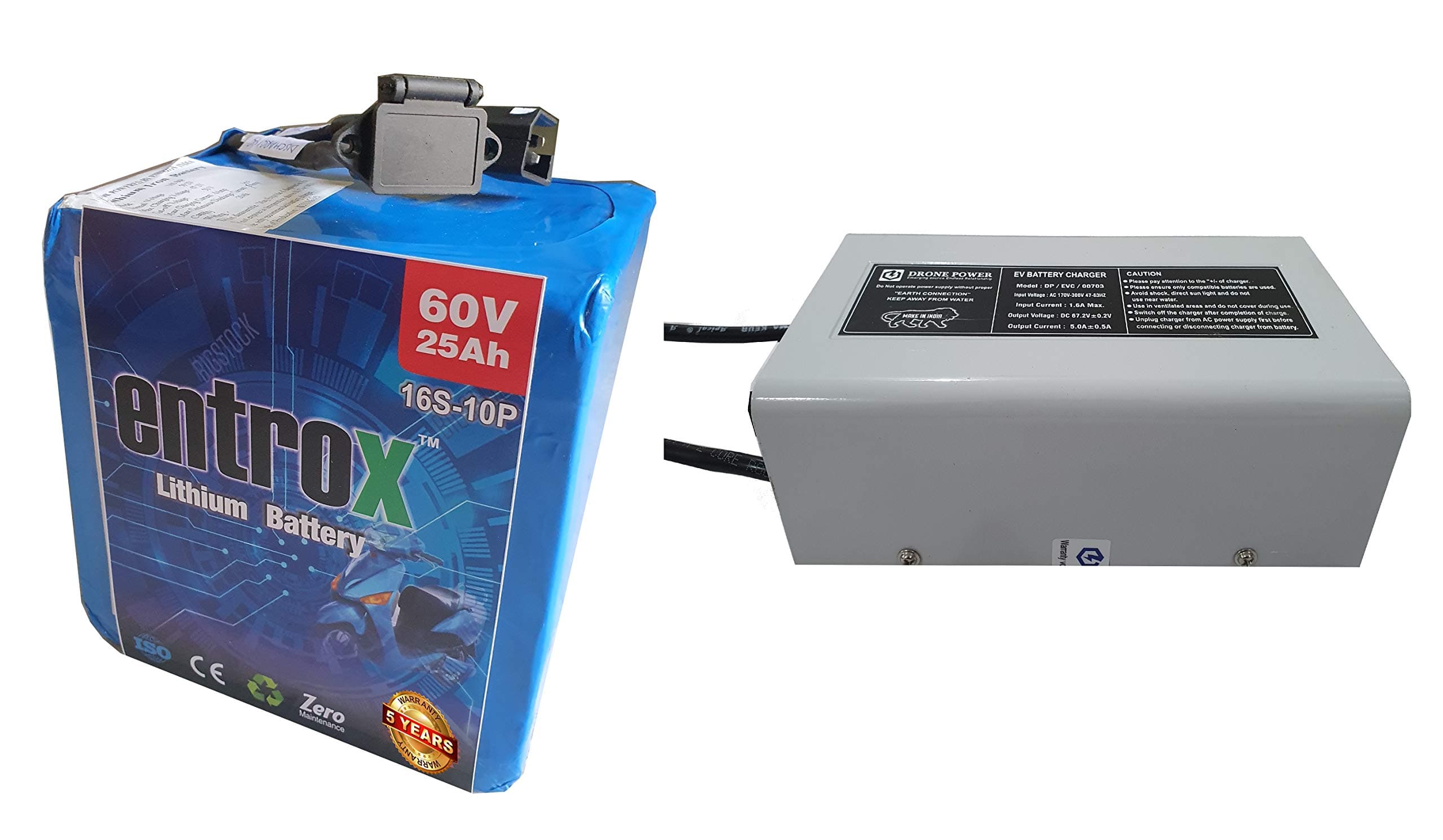 entrox 60v 25Ah High Performance Lithium ion Battery and Charger 6A Suitable for ebikes HUB and BLDC Motor