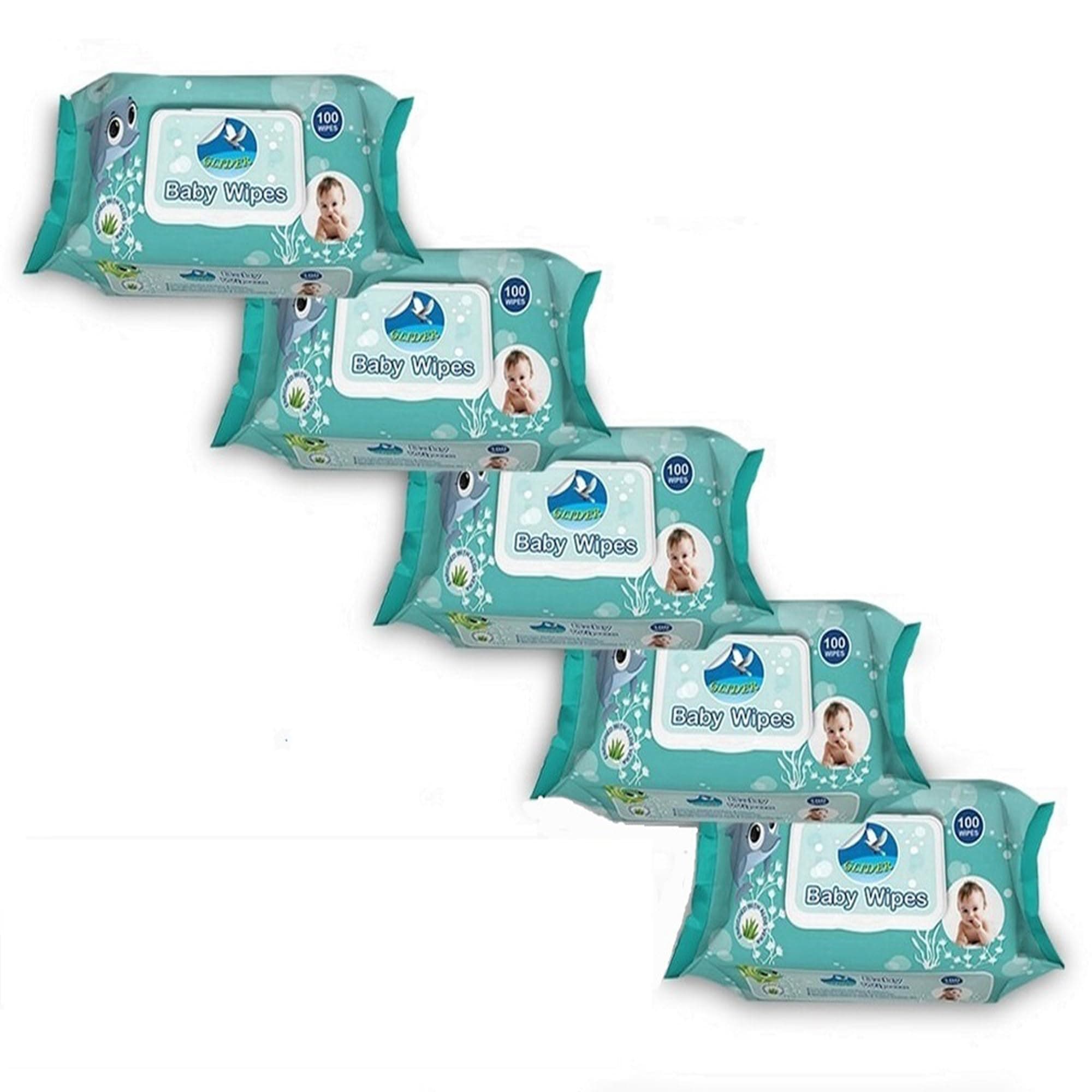 GLIDER Baby Wipes with Lid/Flip-top(100 Wipes/Pack) (Pack of 5 (500 Wipes))