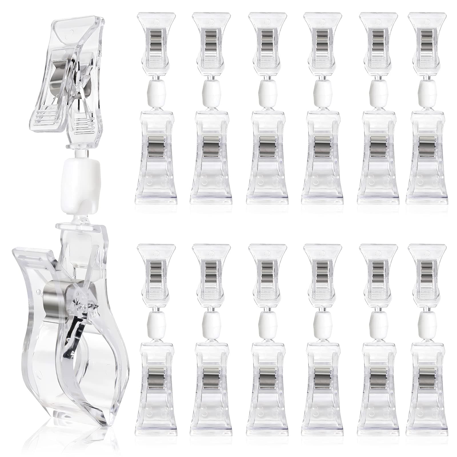 Mlici 20 Pieces Double Sided Sign Clip, Clear Retail Merchandising Signs Display Tags, Plastic Sign Holder Rotatable Pop Clip-on Promotion Clips Stand for Label, Basket, Business Cards