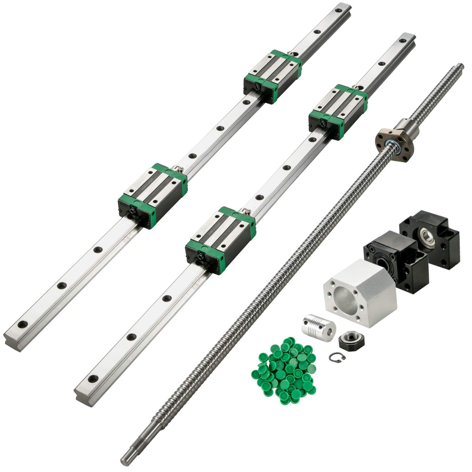 VEVOR Linear Guide Rail 2Pcs HGR20-1500mm Linear Slide Rail with 1Pcs RM1605-1500mm Ballscrew with BF12/BK12 Kit Linear Slide Rail Guide Rail Square For DIY CNC Routers Lathes Mills Silver