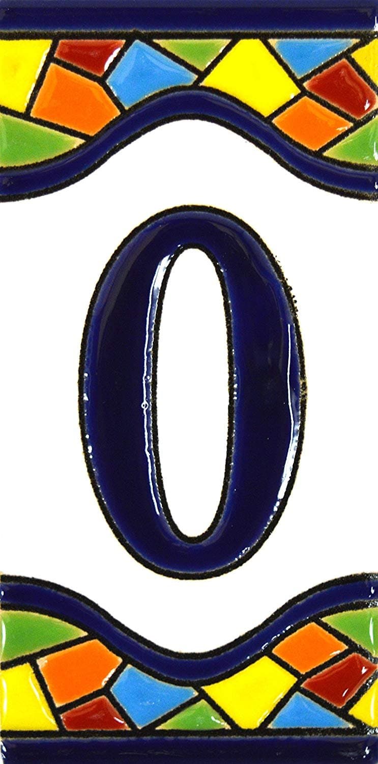 House Number Tile, Ceramic, 4.29" x 2.13", Traditional Artisan Style, Number Zero '0'