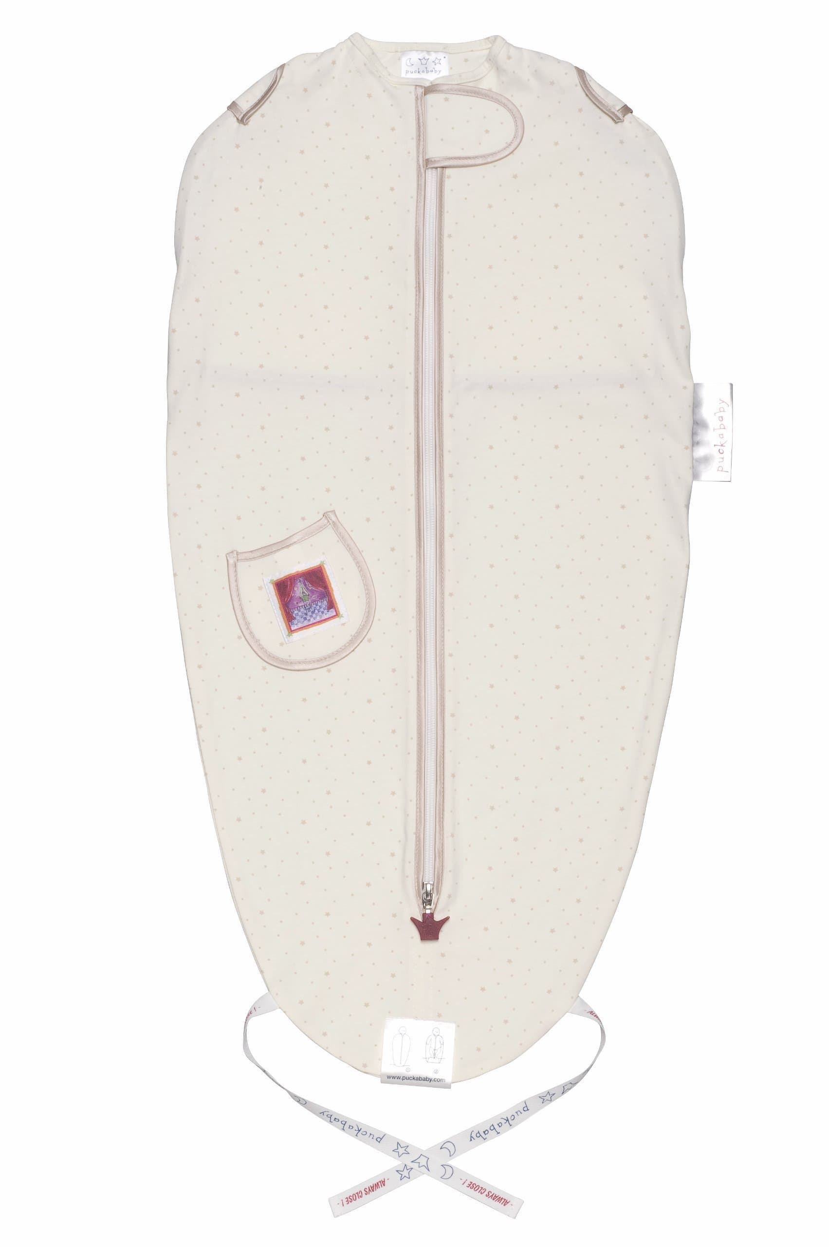 The Original Mini European Made Baby Swaddle Sack, Sleep Bag, Ecru Star, 3-6 m