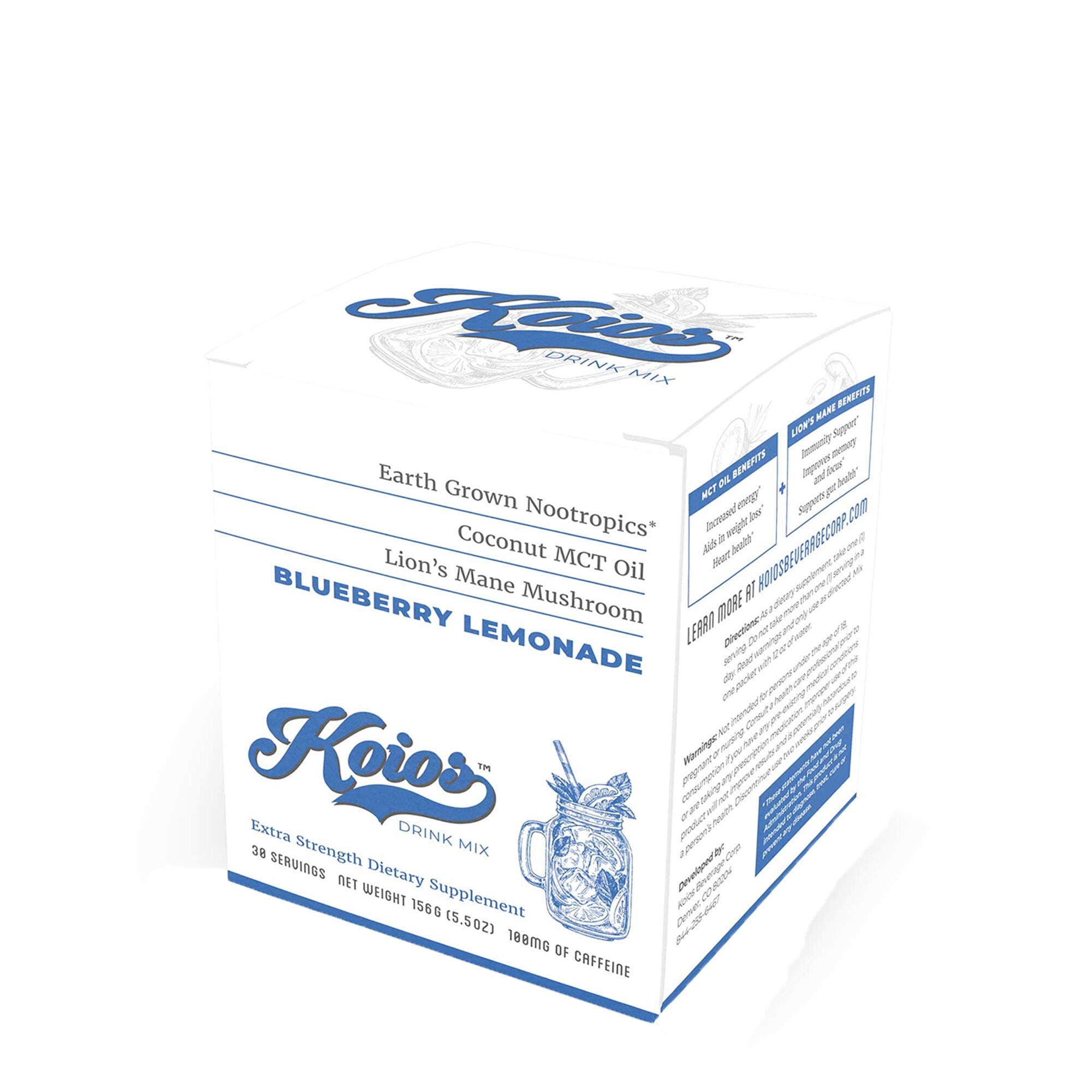 KOIOS - Extra Strength Nootropic Powder Stick Pack, Enhance Brain Function, Improve Memory & Productivity, Contains Lion’s Mane & Chaga Mushroom, MCT Oil, 100mg Caffeine (Blueberry Lemonade, 15 Count)