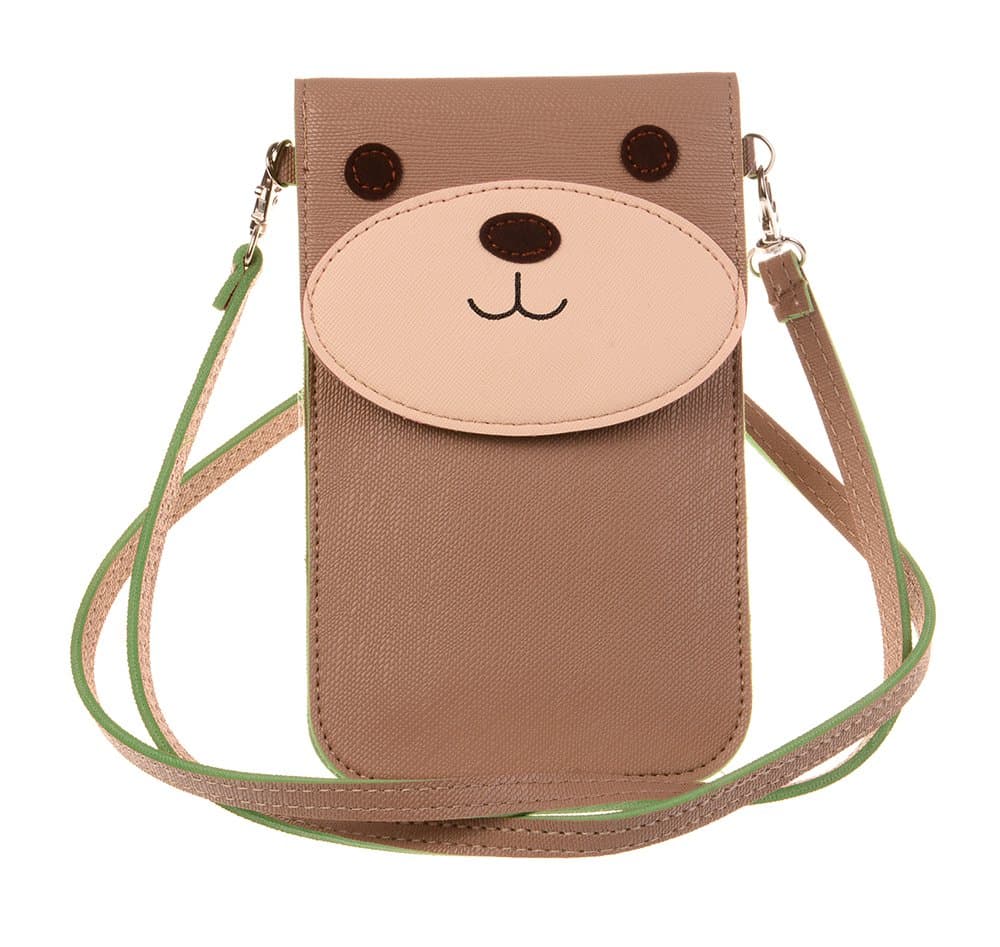 KISS GOLD(TM) Fresh Color Super Cute 3D Animal Pattern Mini Shoulder Bag Cellphone Pouch (Khaki-Bear)
