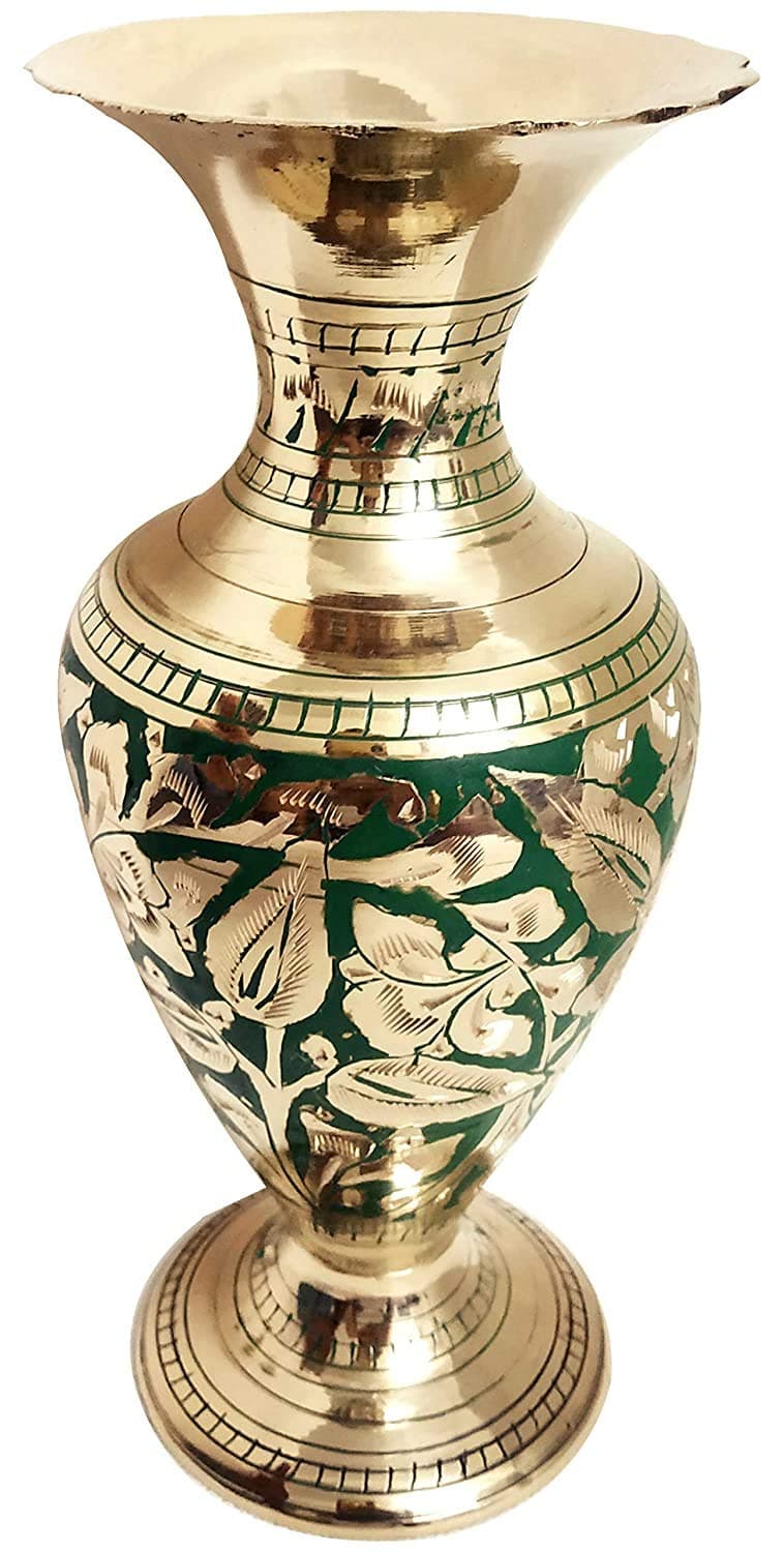 Made of Brass - 7.3 inch high Vase - A Rare Indian Decor - Alluring Nakkashi, for Dry Flowers ONLY, NOT to Fill Water