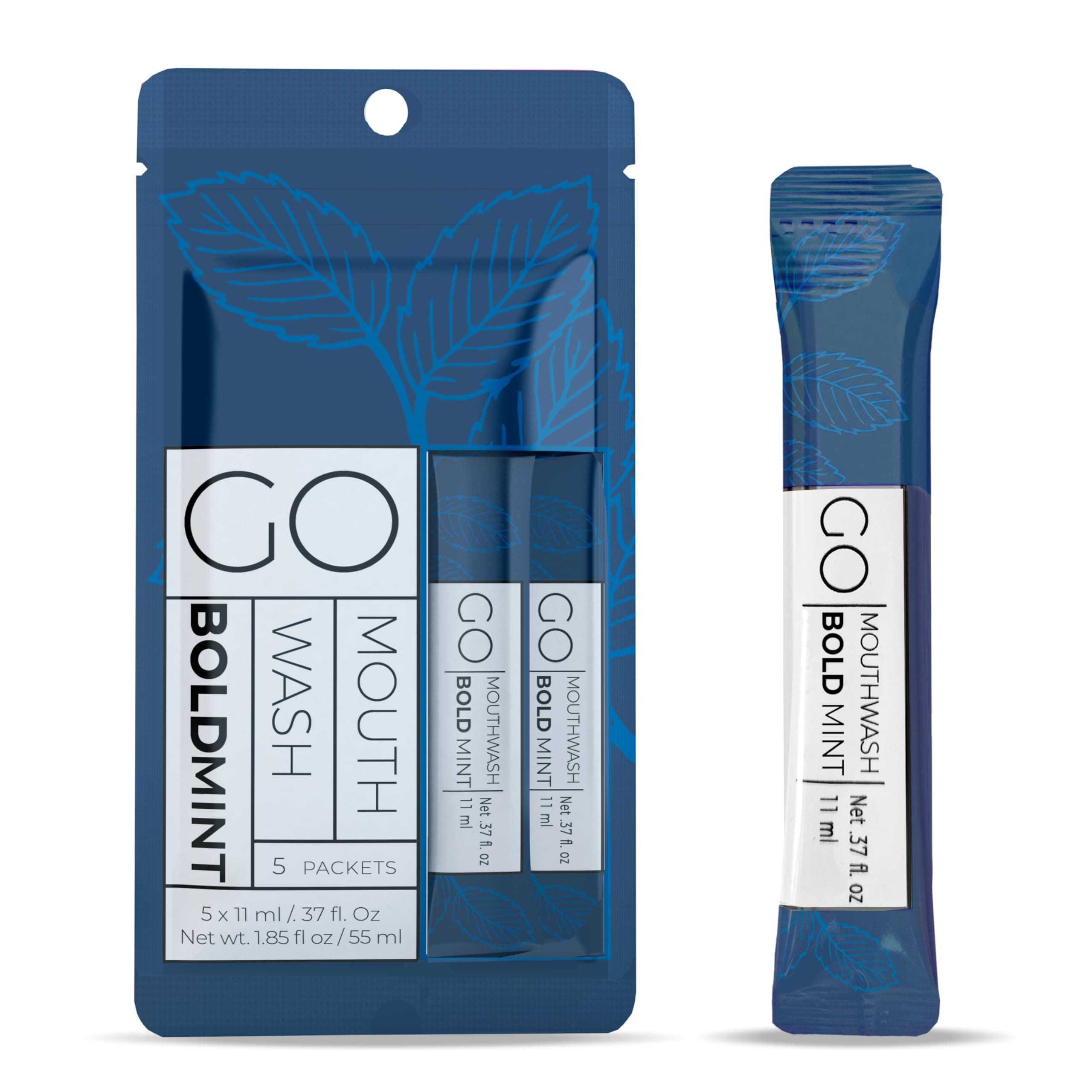 Bold Mint GO Travel Size Mouthwash Packets - Bulk Individual Mini Mouthwash Packets - Perfect Travel Size Toiletries for Guest Bathrooms - Alternative to Breath Strips and Spray, Alcohol and Dye Free