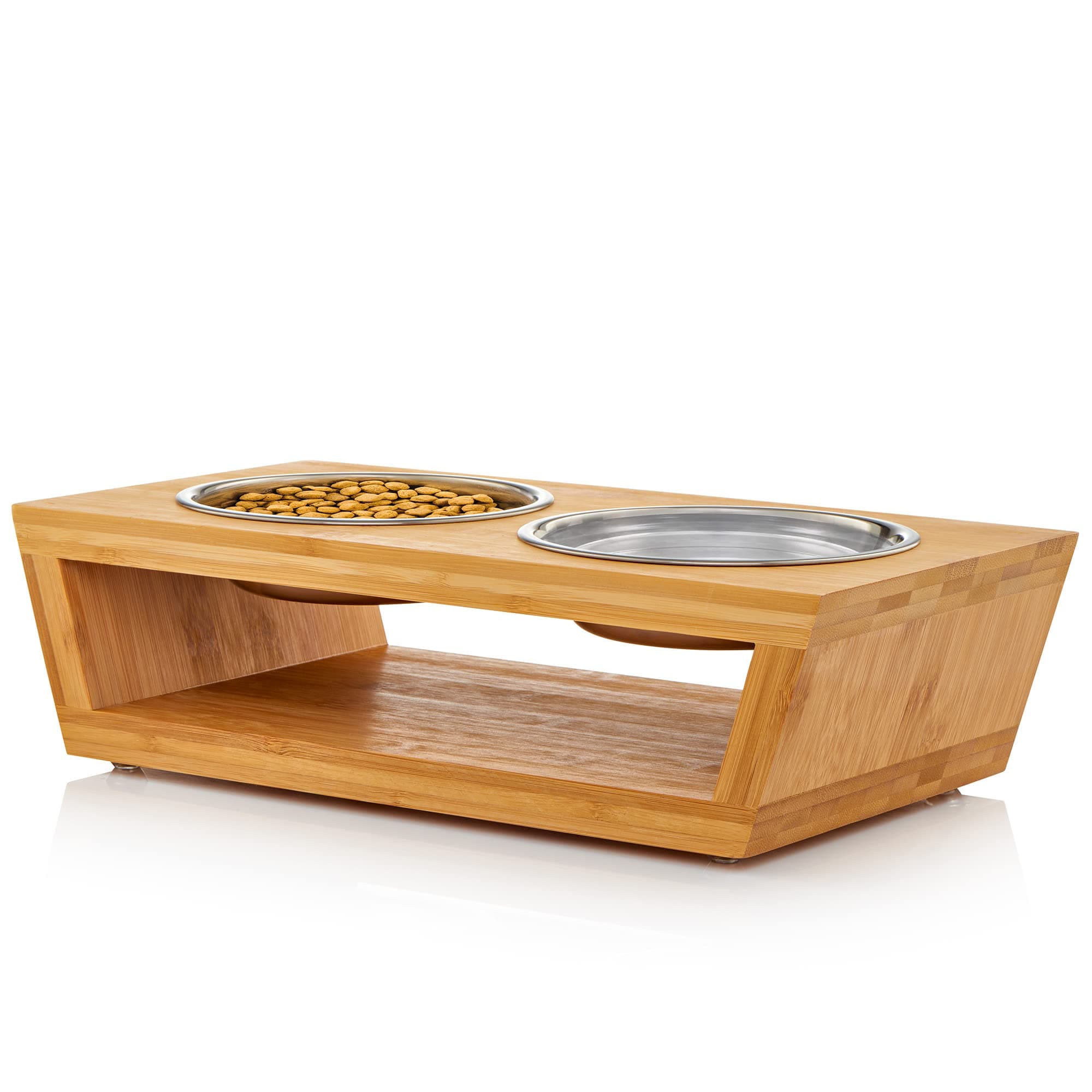 4" Tall Elevated Dog Bowls for Small Dogs, Elevated Cat Bowls. Dog Bowl Stand, Cat Food Bowl, Raised Cat Bowl, Cat Bowls Elevated, Dog and Cat Food and Water Bowl Set by Pawfect Pets (Bamboo)